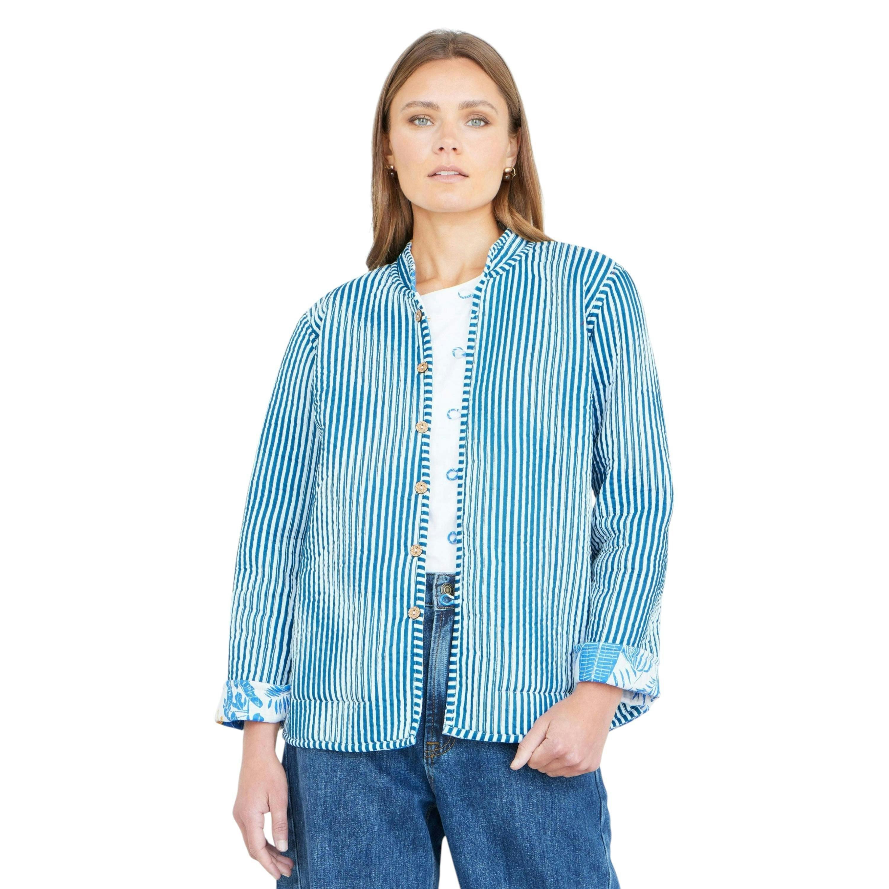 Yumi Blue Jungle Reversible Cotton Quilted Jacket , view 3 of 6