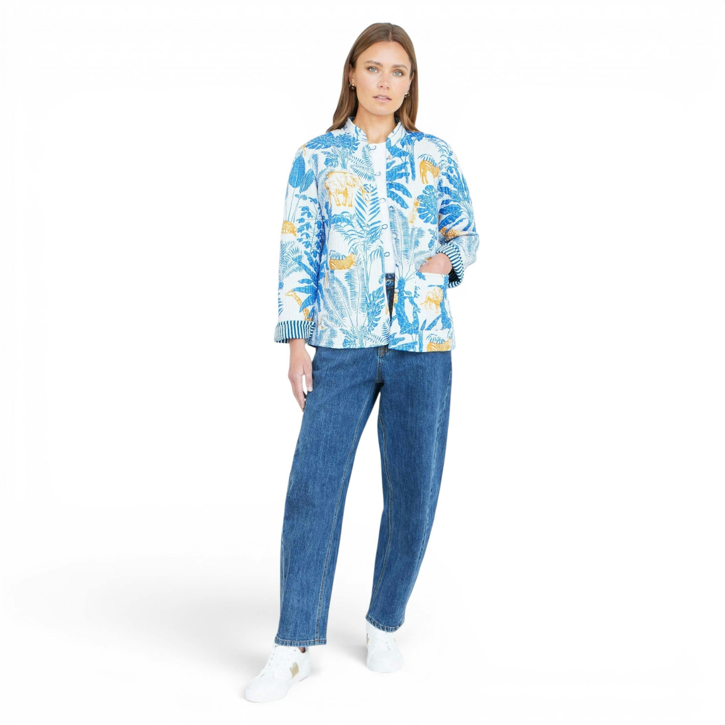 Yumi Blue Jungle Reversible Cotton Quilted Jacket , view 4 of 6