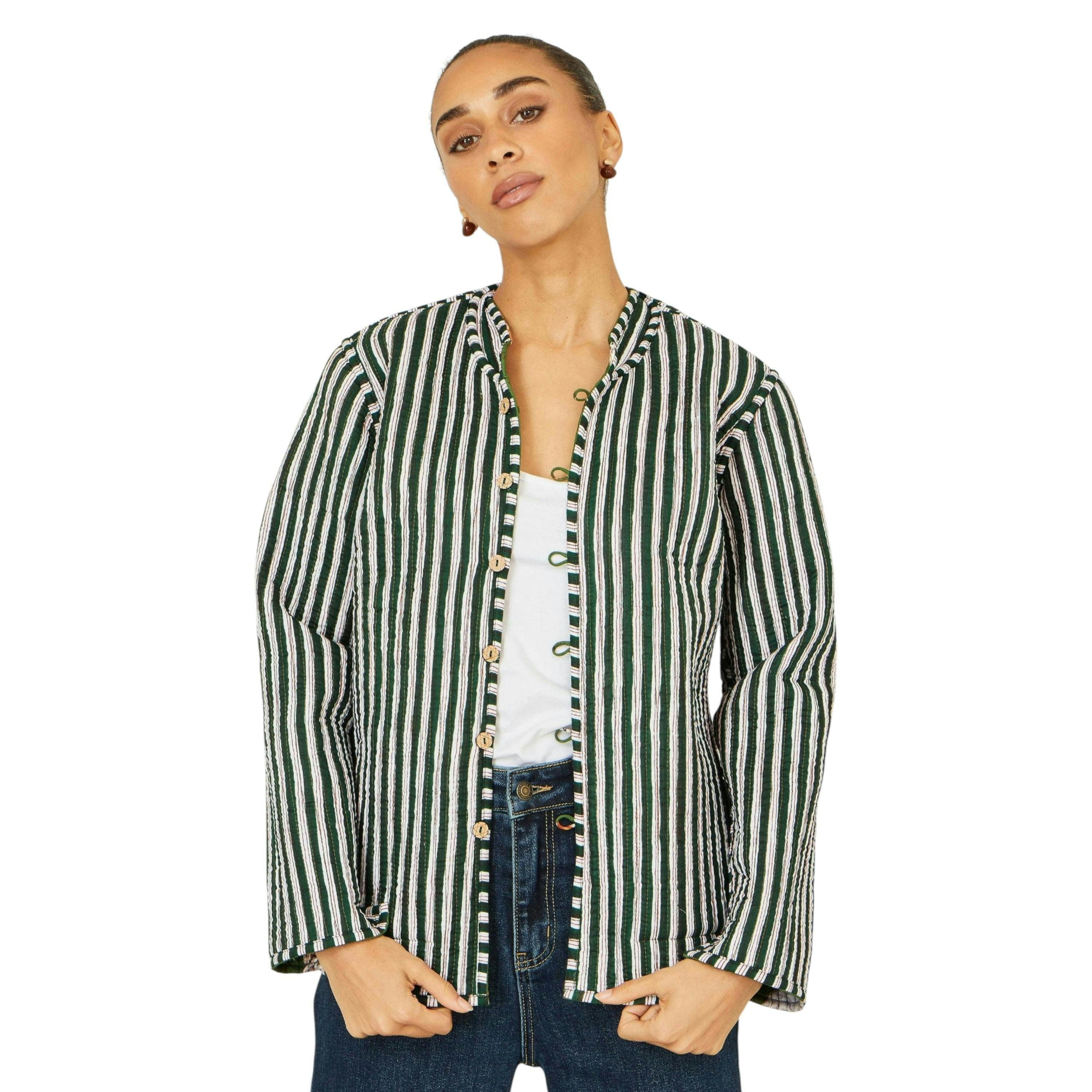 Yumi Green Fox Print Reversible Cotton Quilted Jacket , view 3 of 6