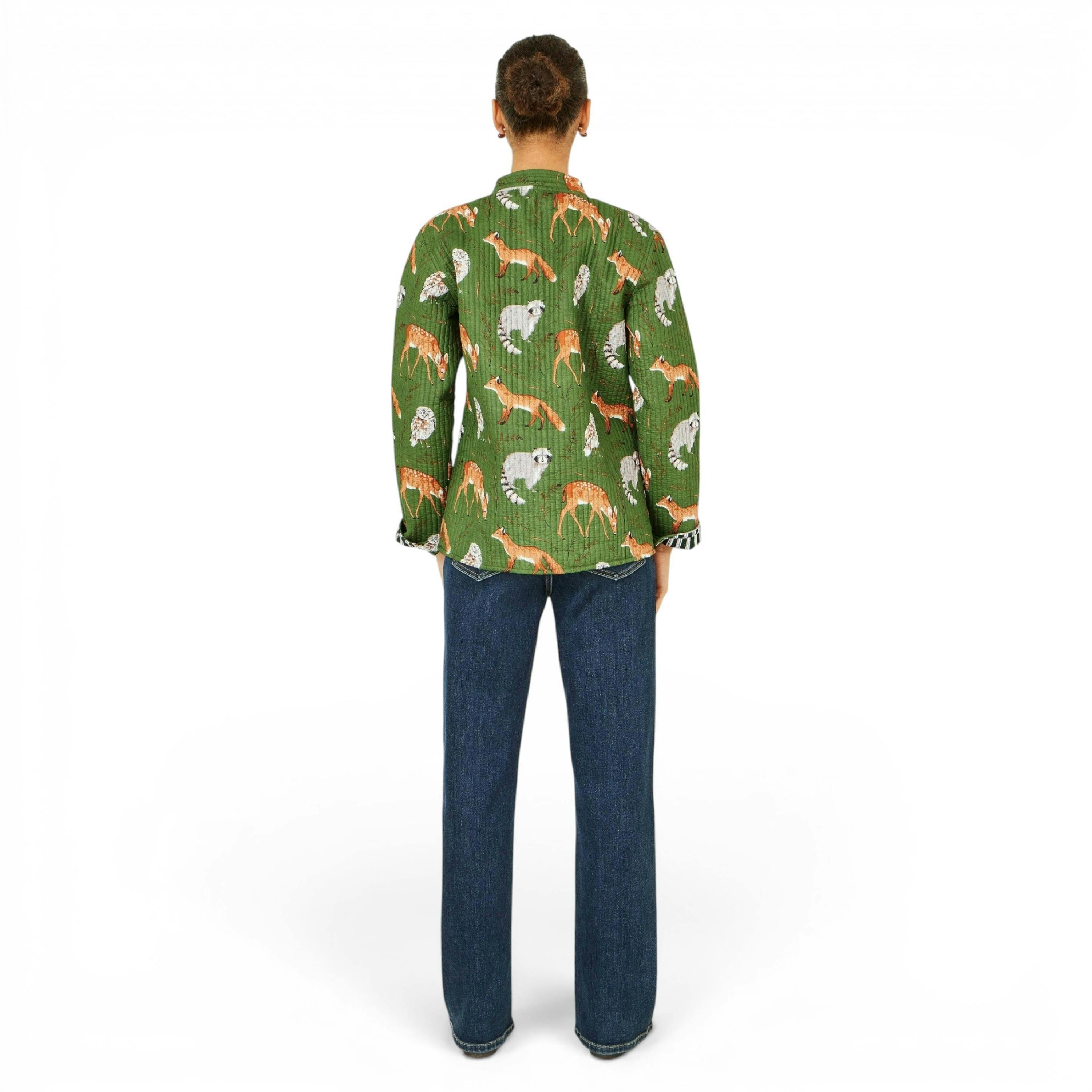 Yumi Green Fox Print Reversible Cotton Quilted Jacket , view 4 of 6