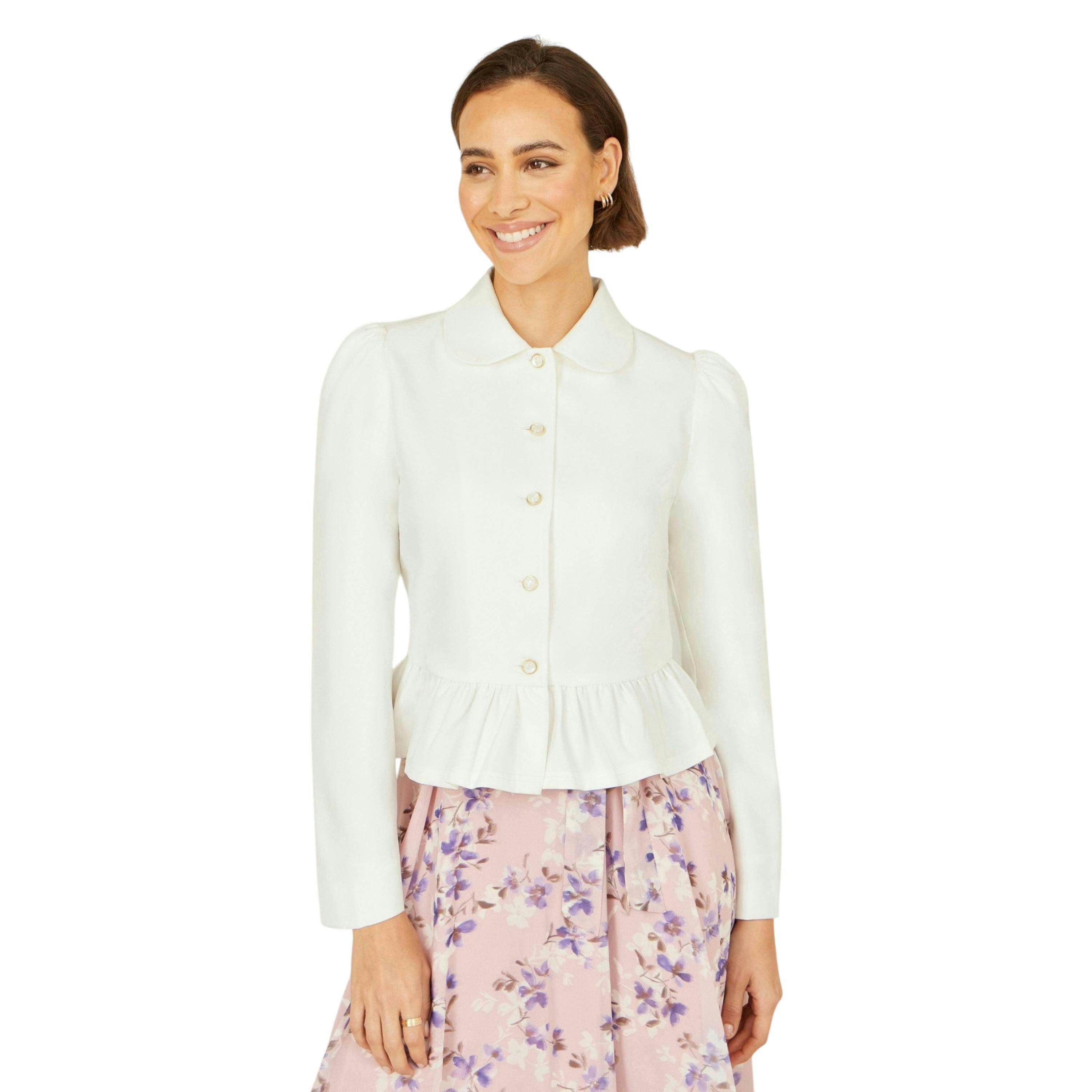 Yumi White Peplum Fitted Jacket , view 1 of 6