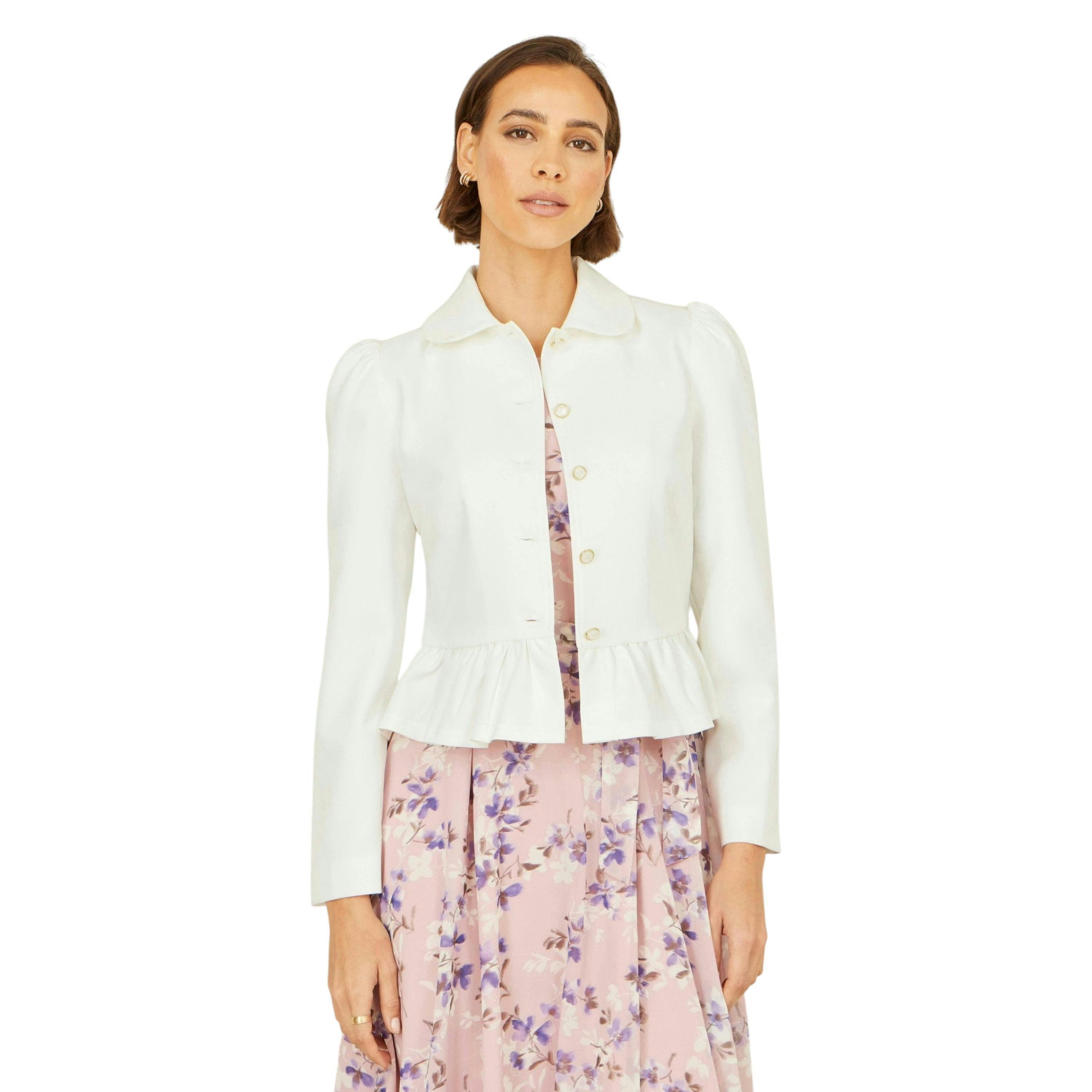 Yumi White Peplum Fitted Jacket , view 2 of 6