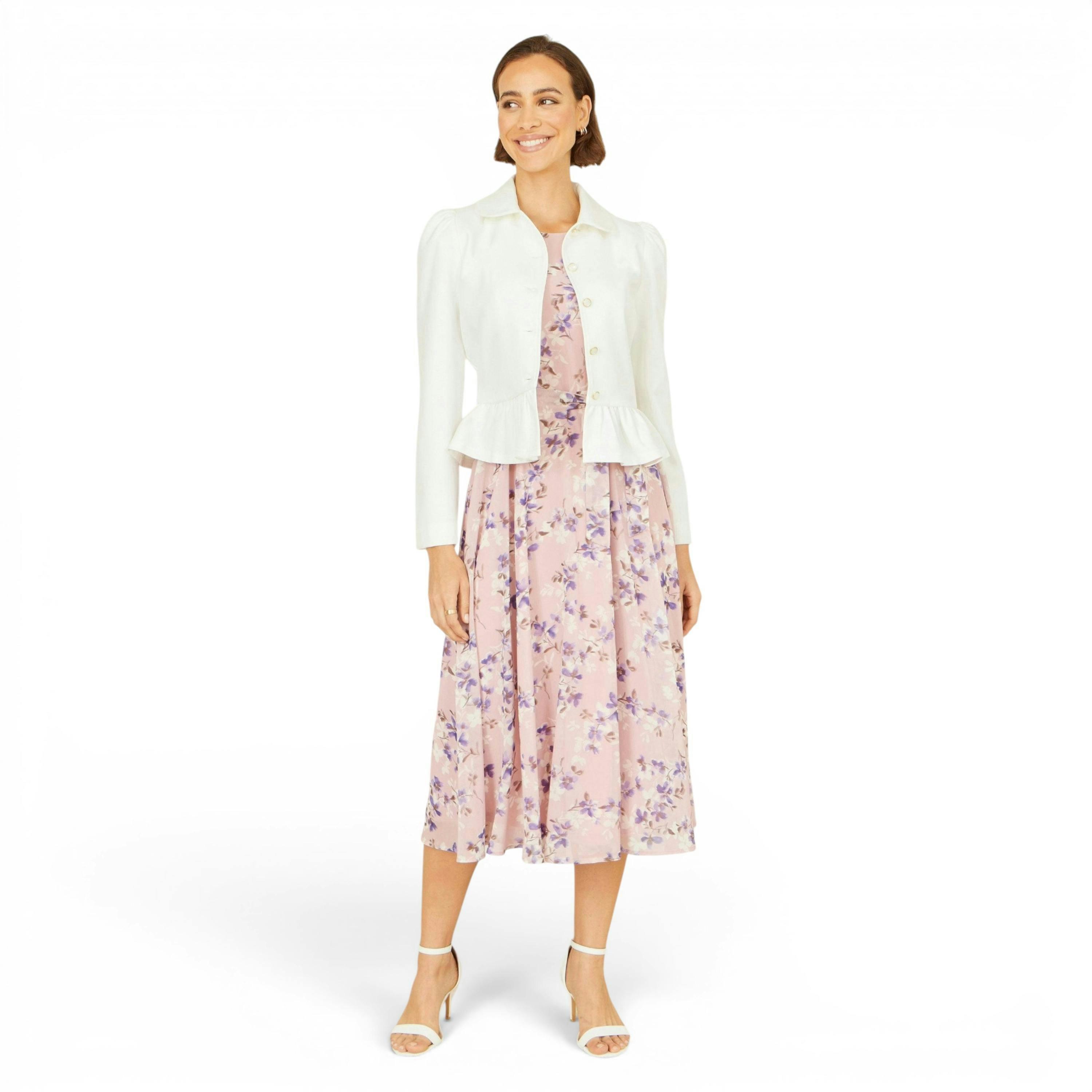 Yumi White Peplum Fitted Jacket , view 3 of 6