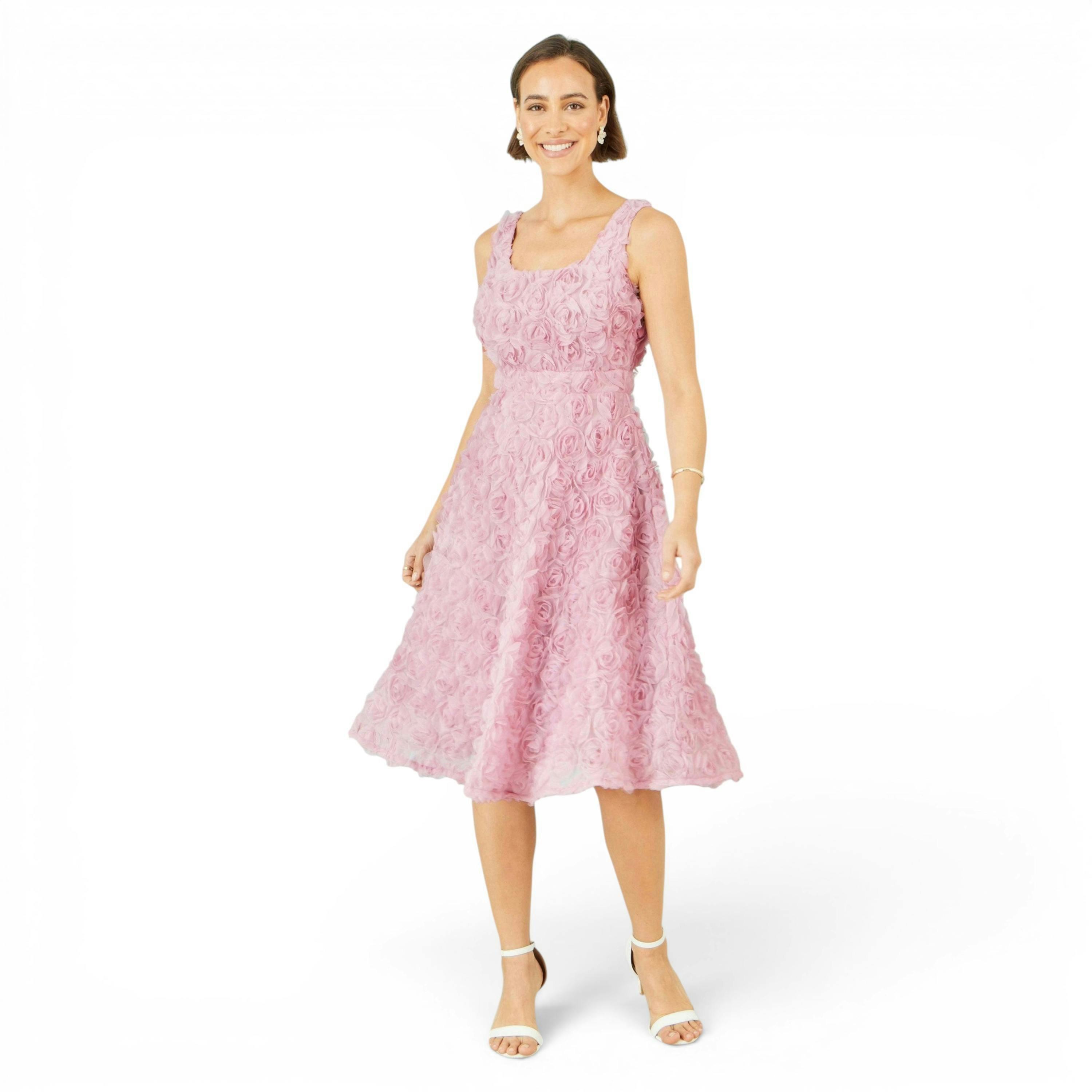 Yumi Pink Applique Floral Skater Dress , view 1 of 6