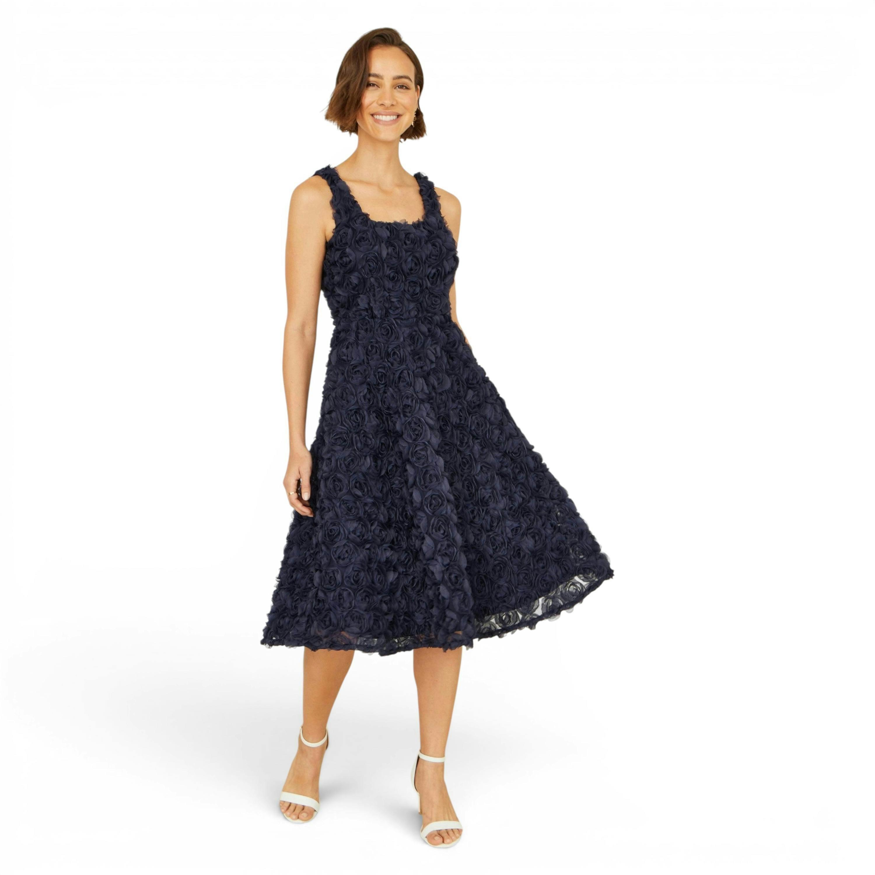 Yumi Navy Applique Floral Skater Dress , view 1 of 6