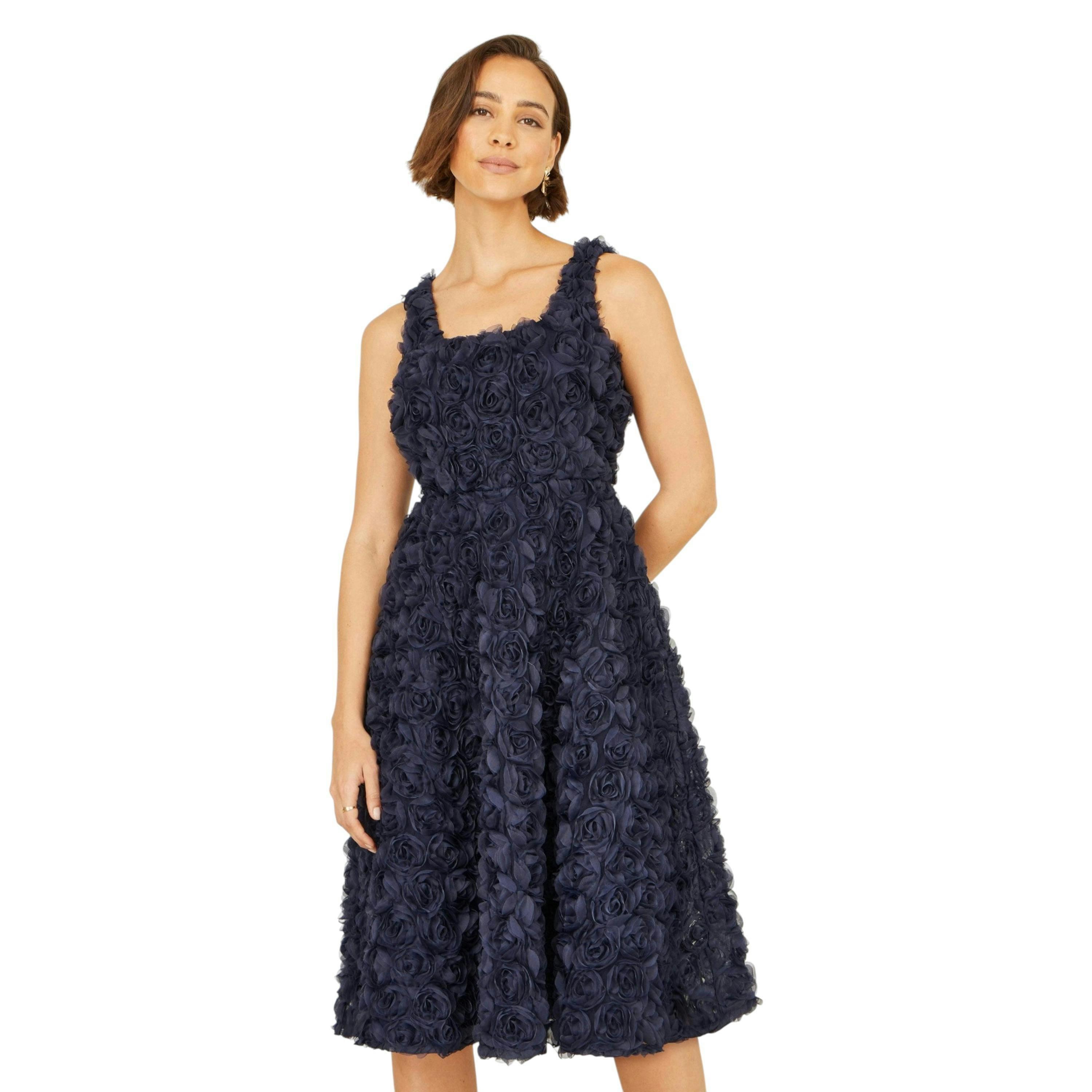 Yumi Navy Applique Floral Skater Dress , view 3 of 6