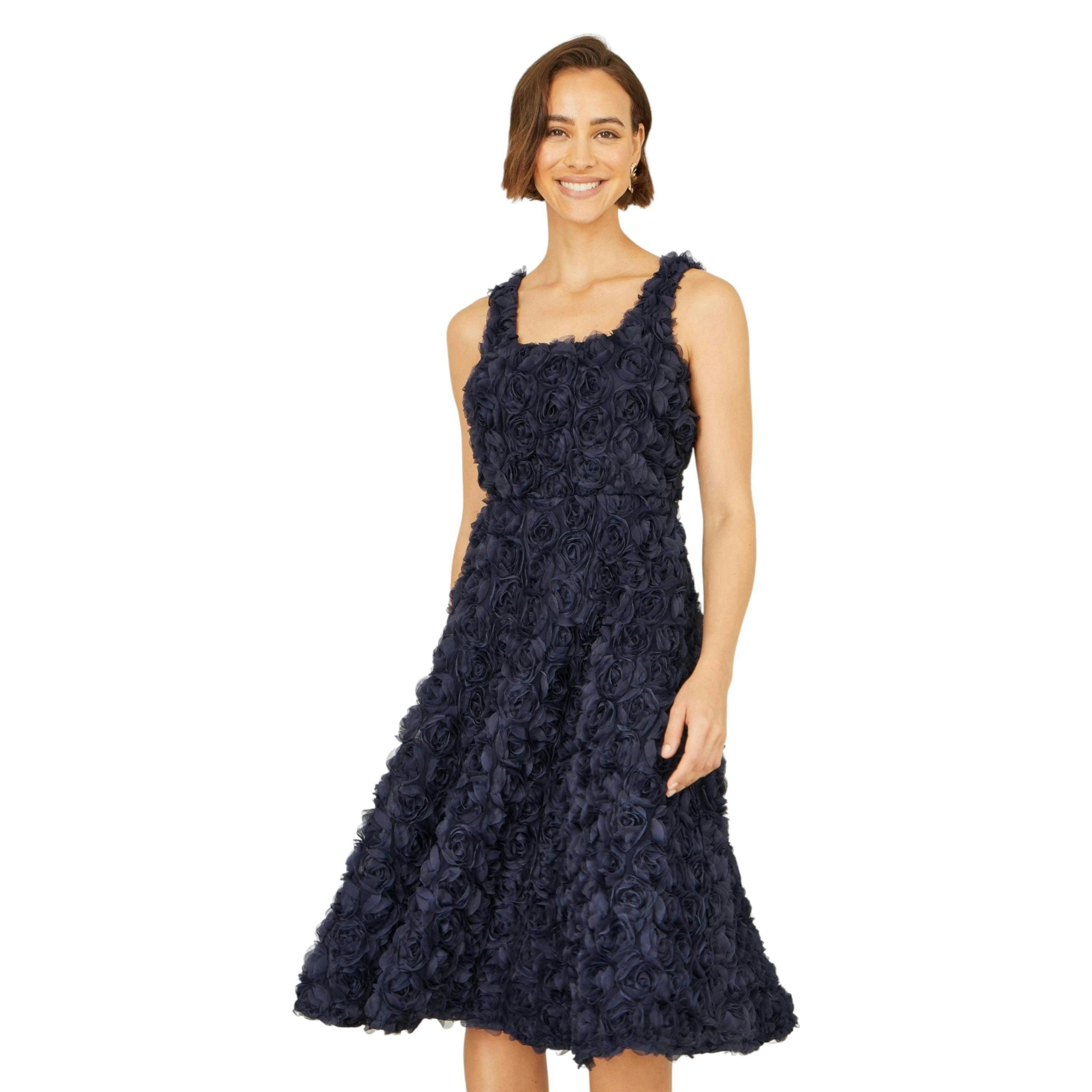 Yumi Navy Applique Floral Skater Dress , view 5 of 6
