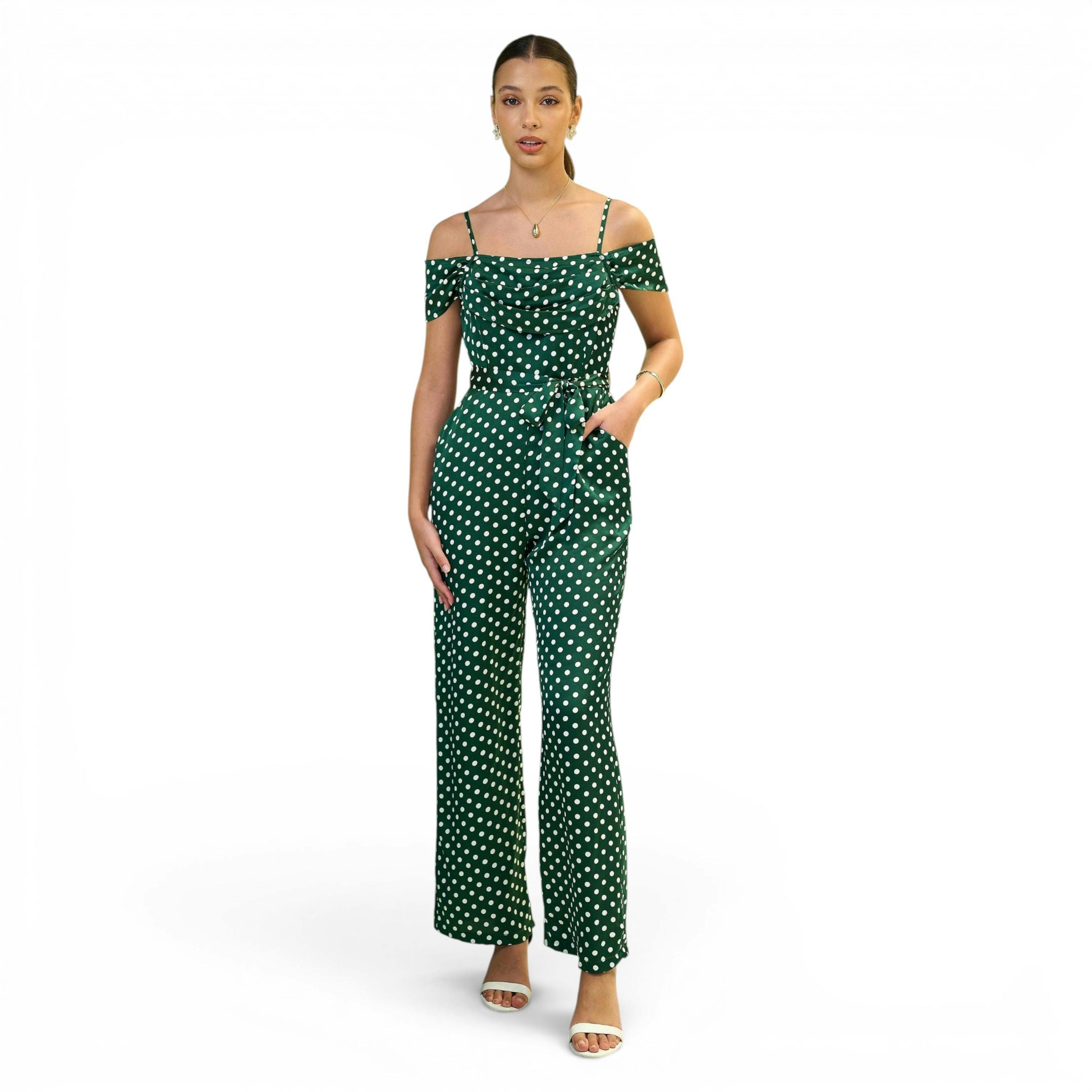 Yumi Green Spot Bardot Jumpsuit , view 1 of 6