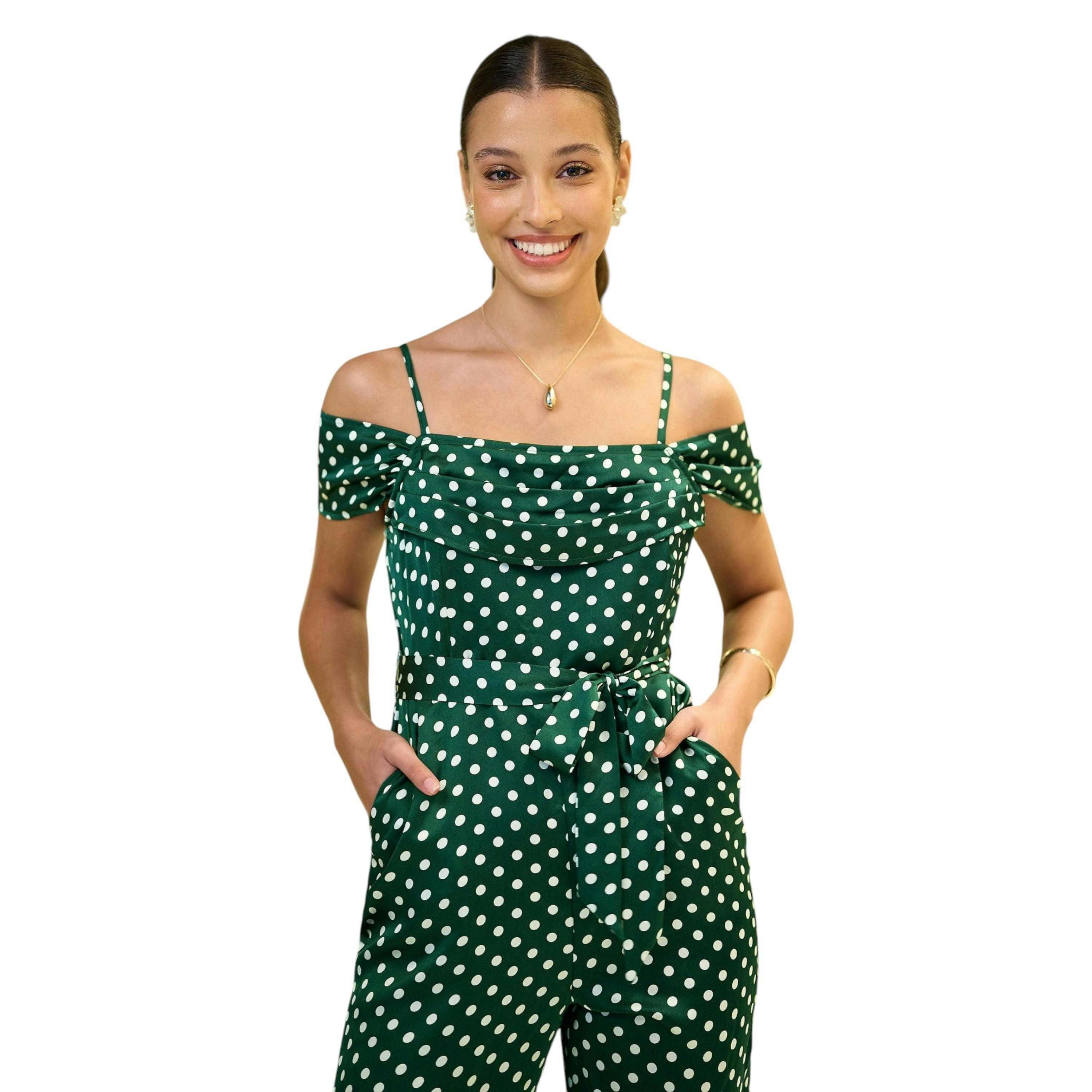 Yumi Green Spot Bardot Jumpsuit , view 3 of 6