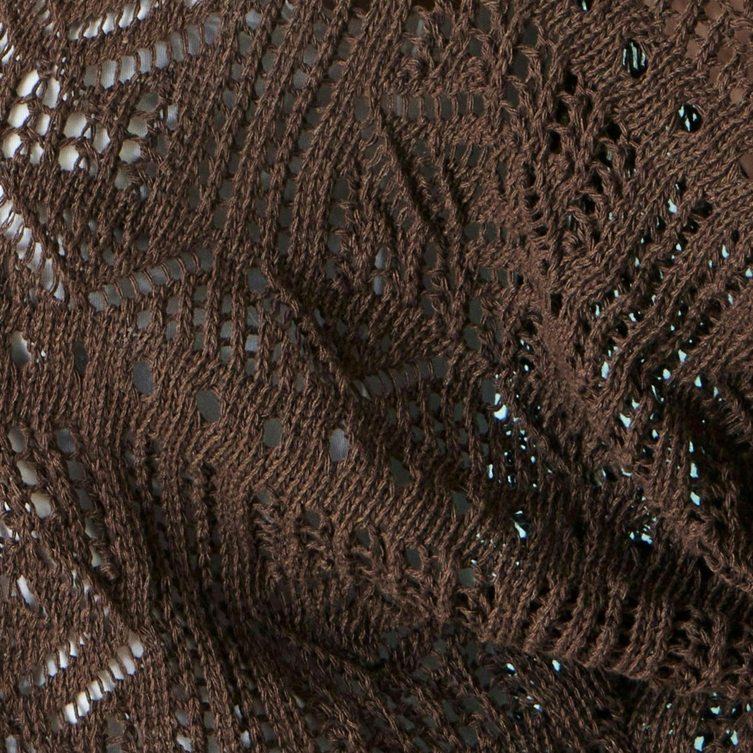 Yumi Brown Crochet Edge To Edge 3/4 Sleeve Cardigan , view 6 of 6