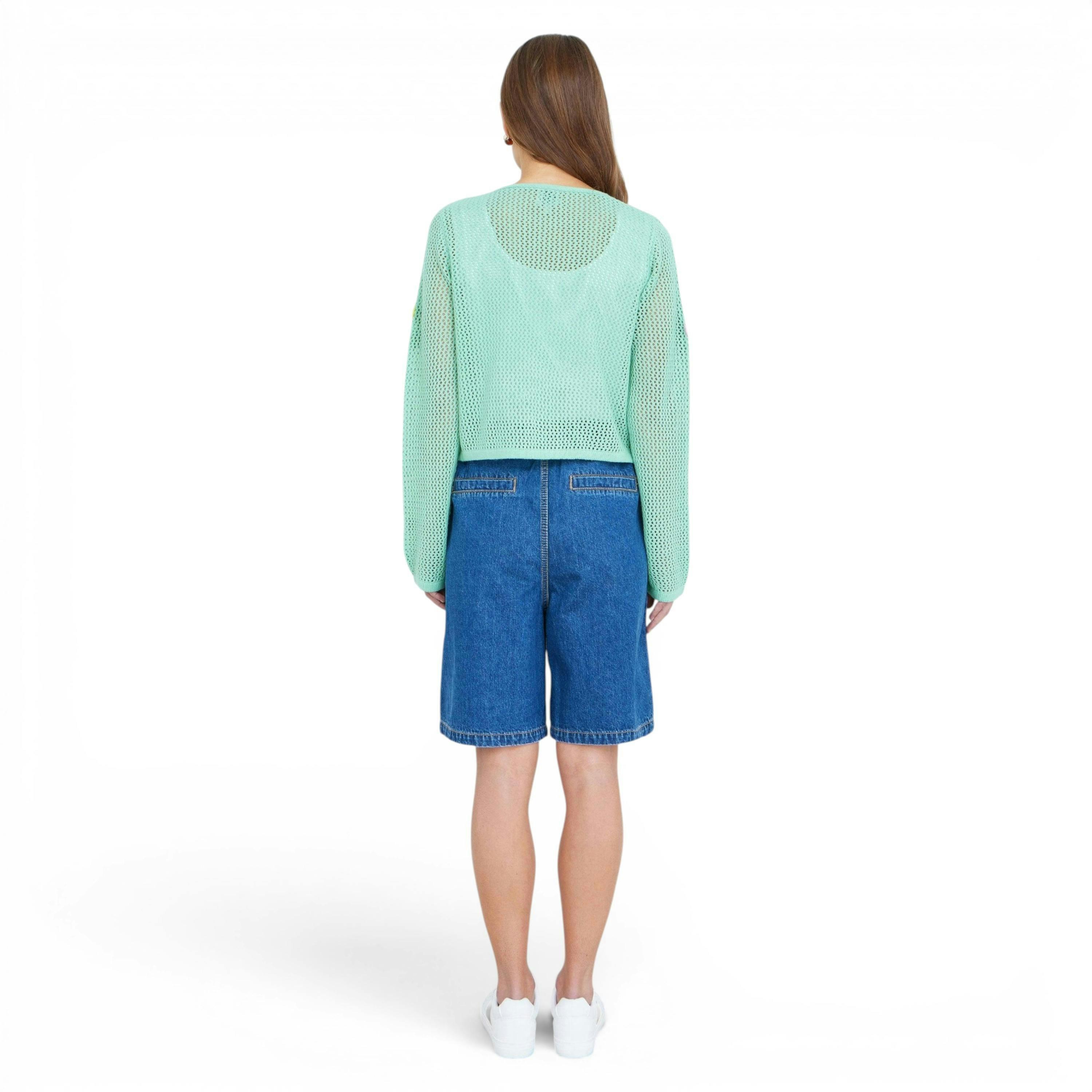 Yumi Mint Tie Front Cardigan With Flower Design , view 4 of 6