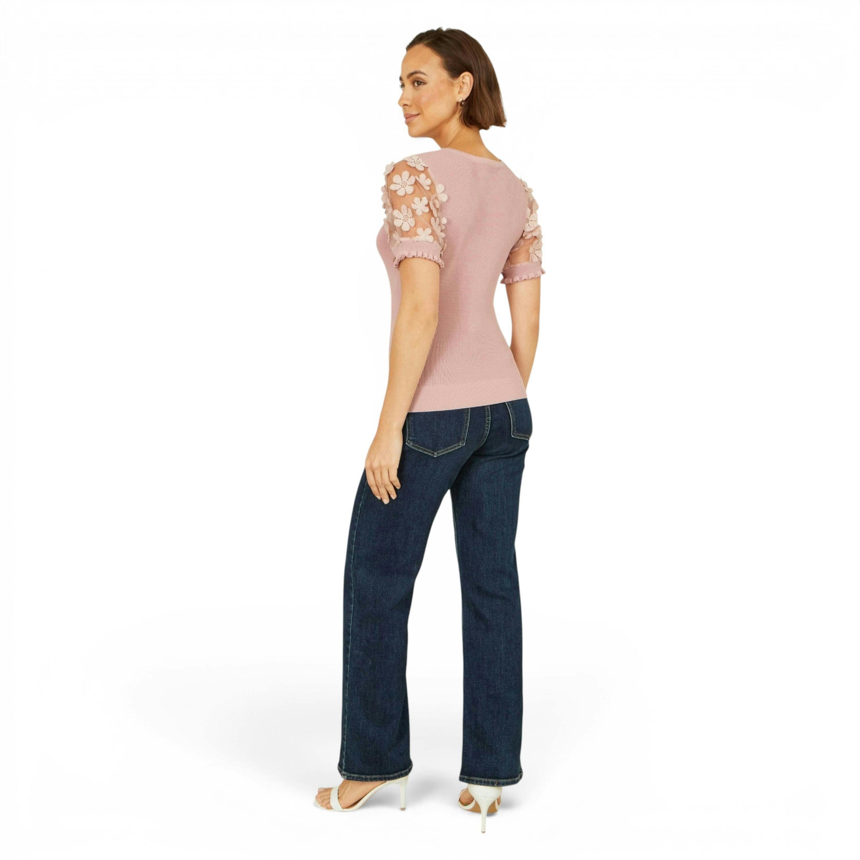 Yumi Blush Knitted Top With Floral Applique , view 5 of 6