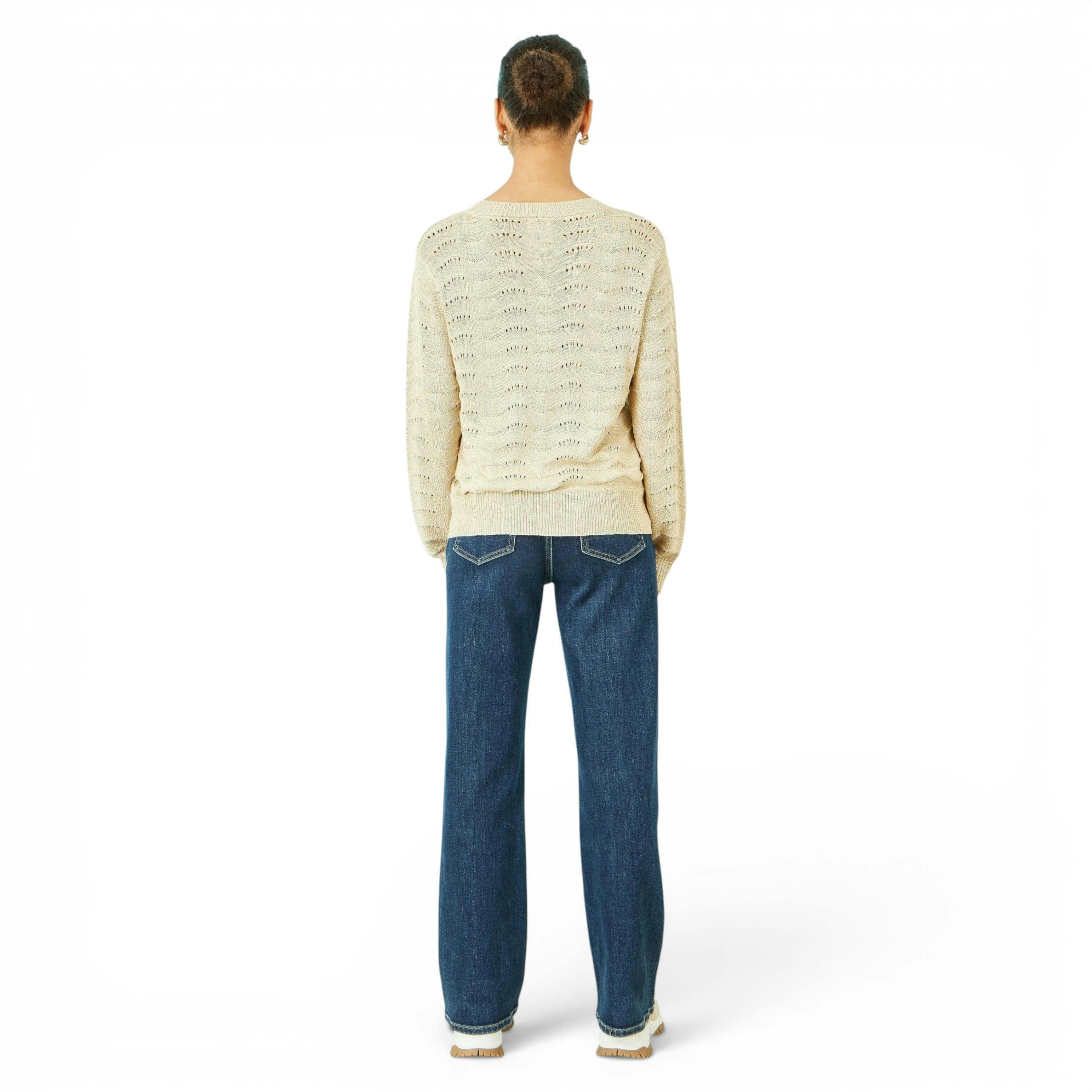 Yumi Beige Wave Metallic Thread Relaxed Jumper , view 4 of 6