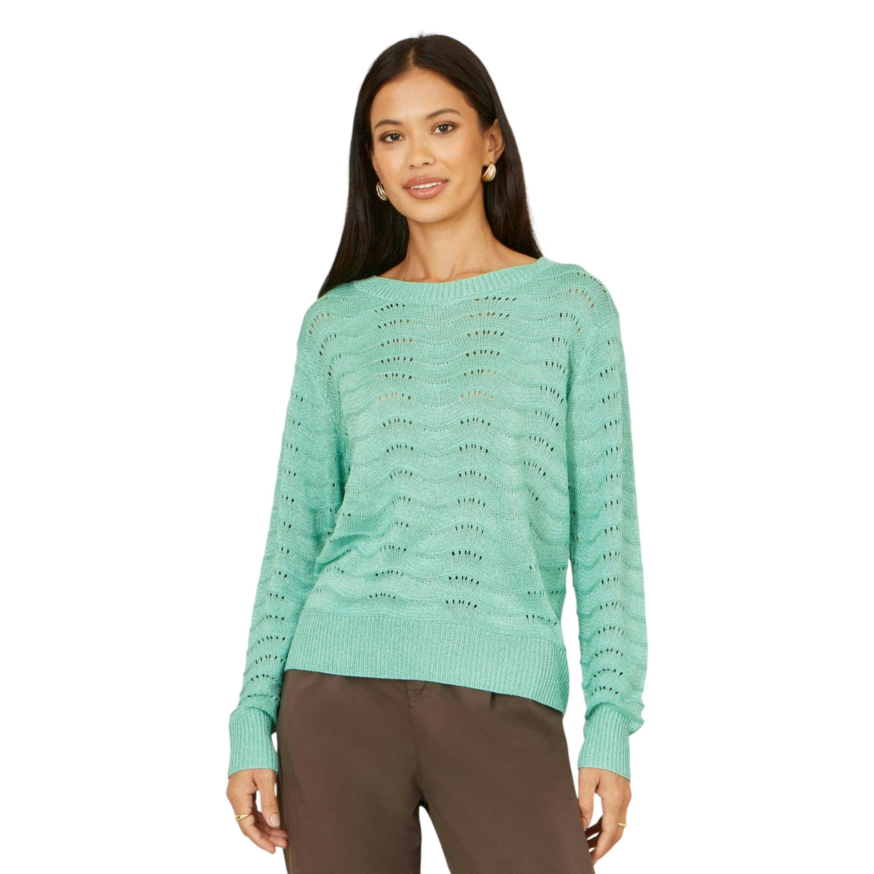 Yumi Aqua Wave Metallic Thread Relaxed Jumper , view 1 of 6