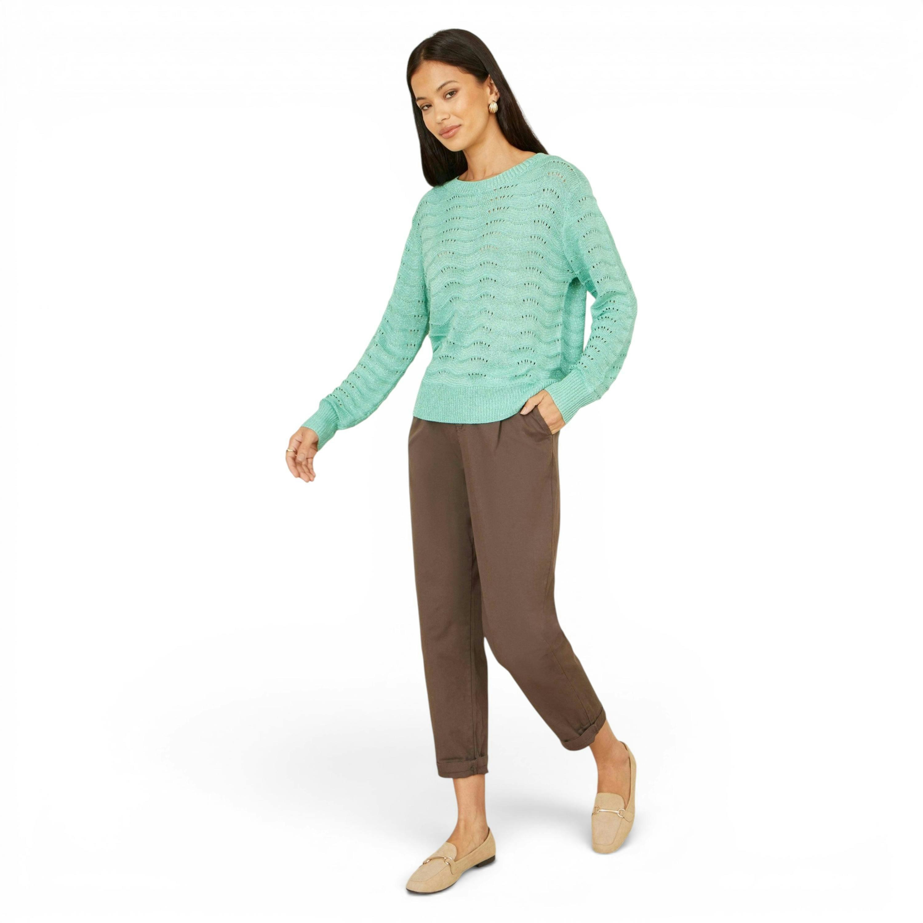 Yumi Aqua Wave Metallic Thread Relaxed Jumper , view 4 of 6