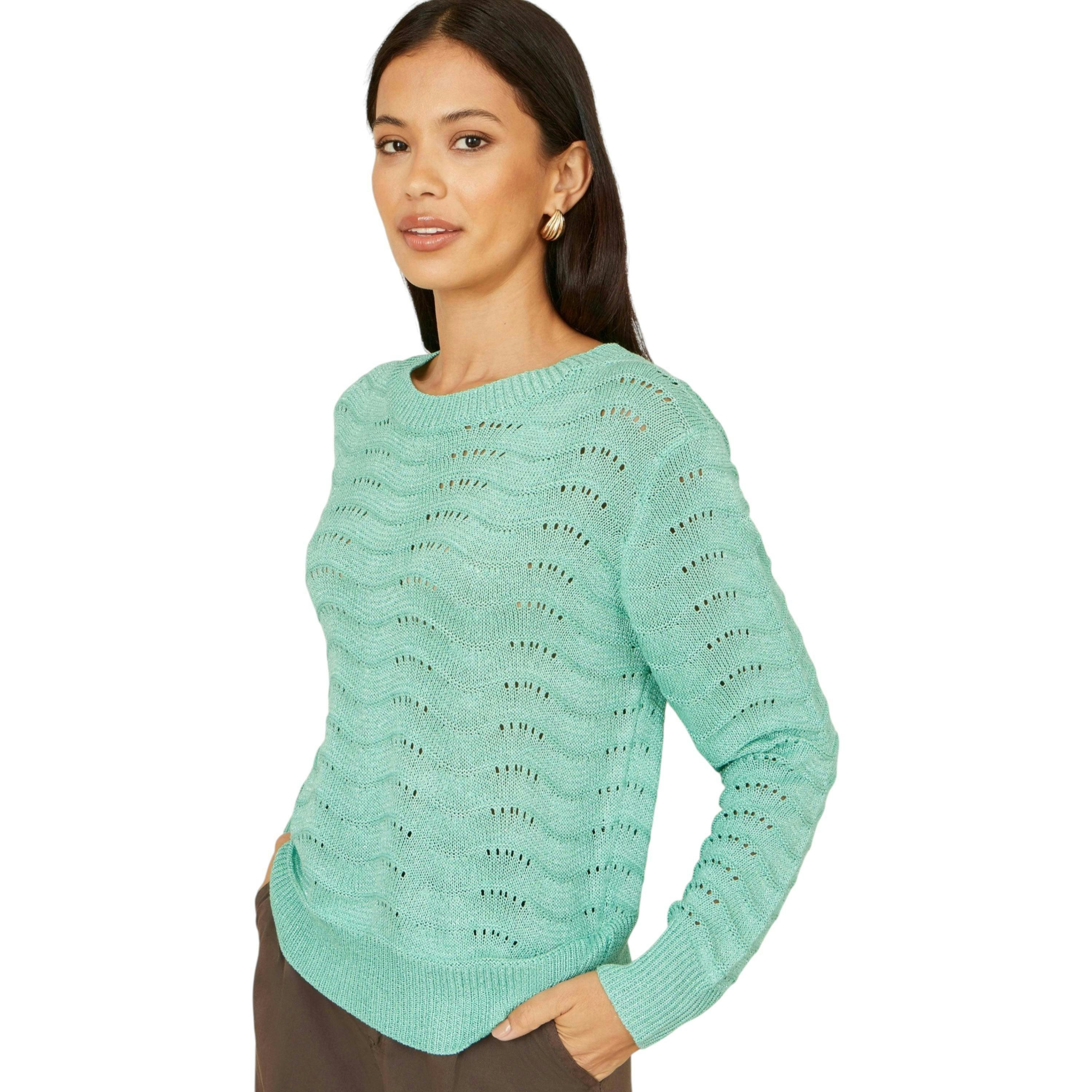 Yumi Aqua Wave Metallic Thread Relaxed Jumper , view 5 of 6