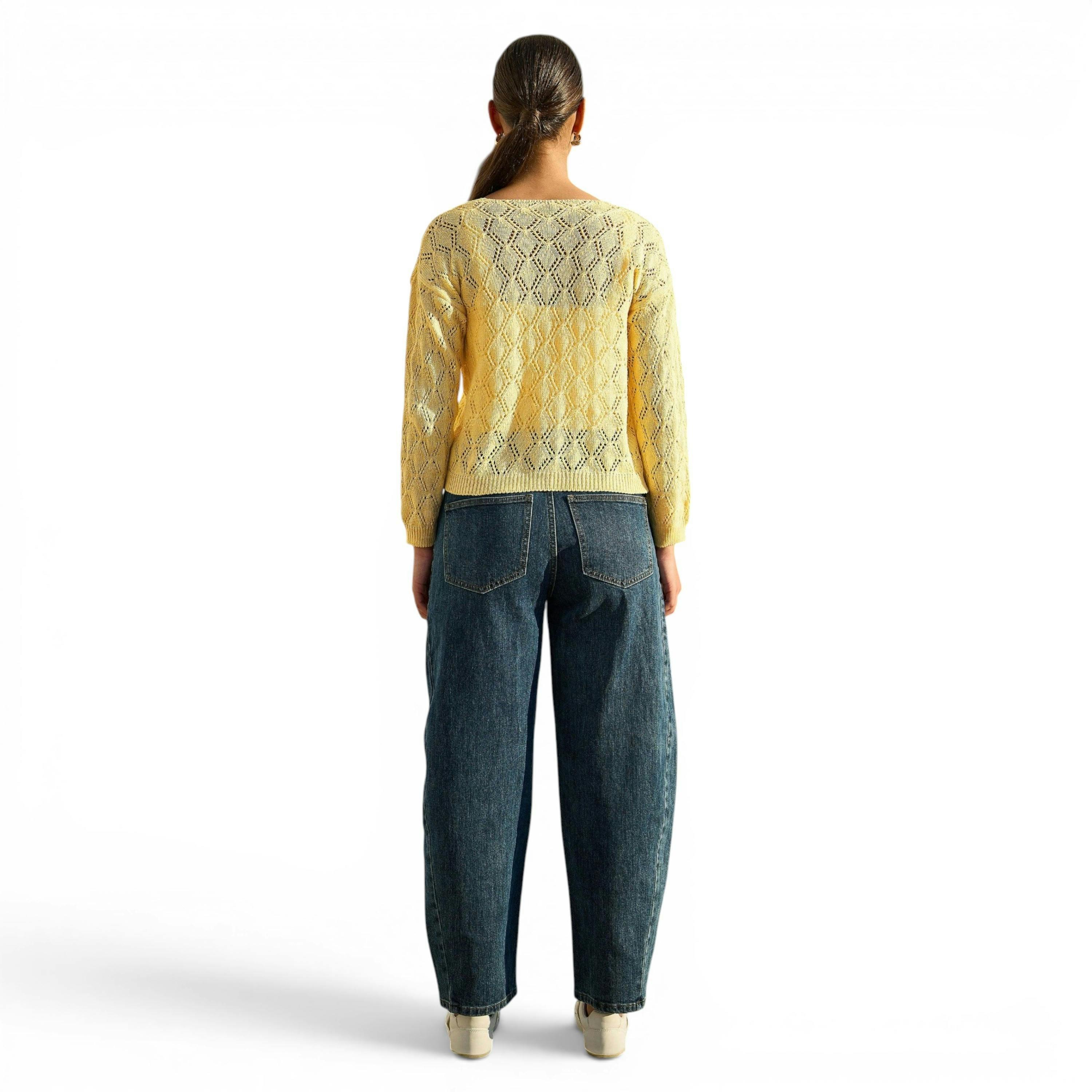 Yumi Butter Yellow Embroidered Pointelle Cardigan , view 4 of 6