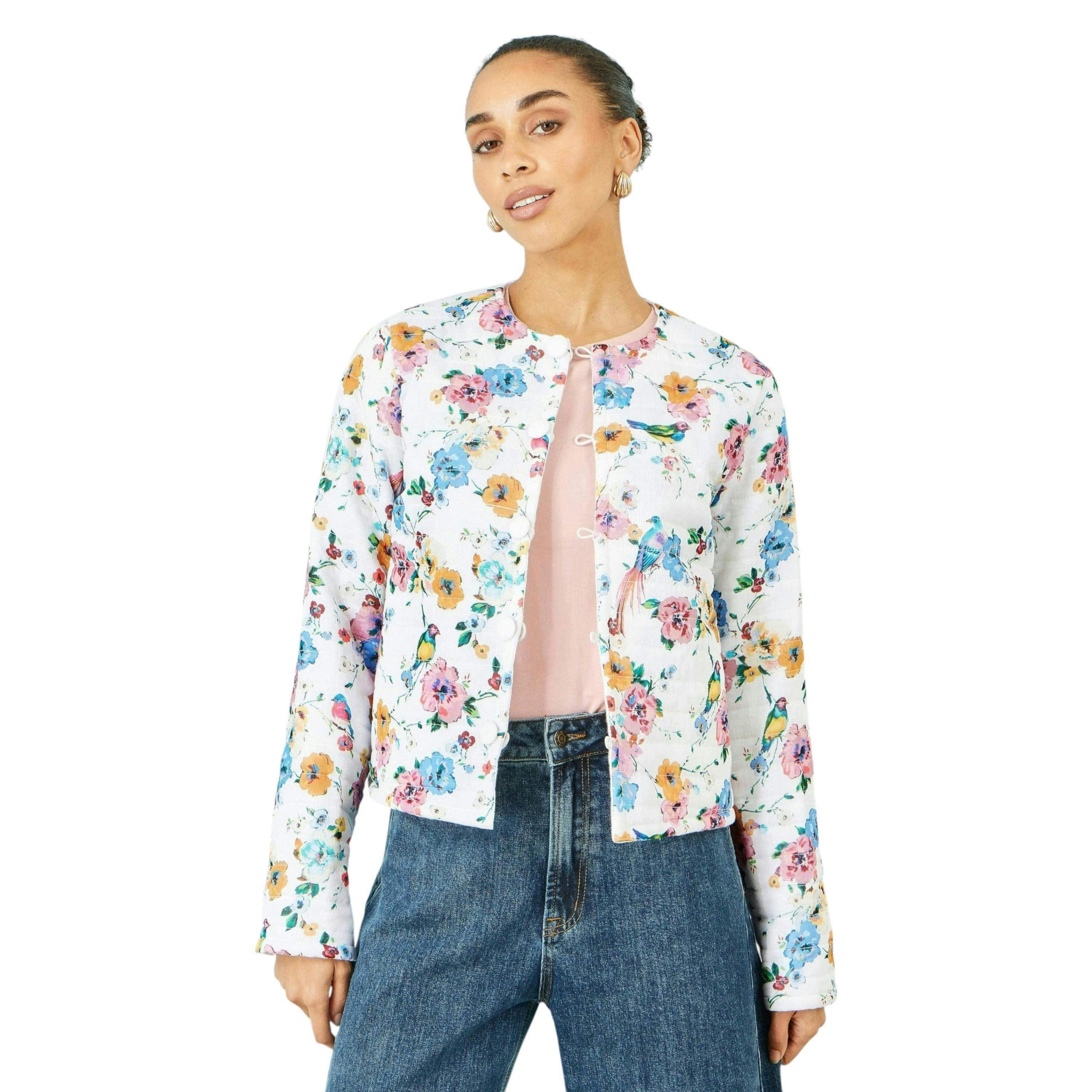 Yumi White Floral Embroidery Reversible Cotton Jacket , view 2 of 6