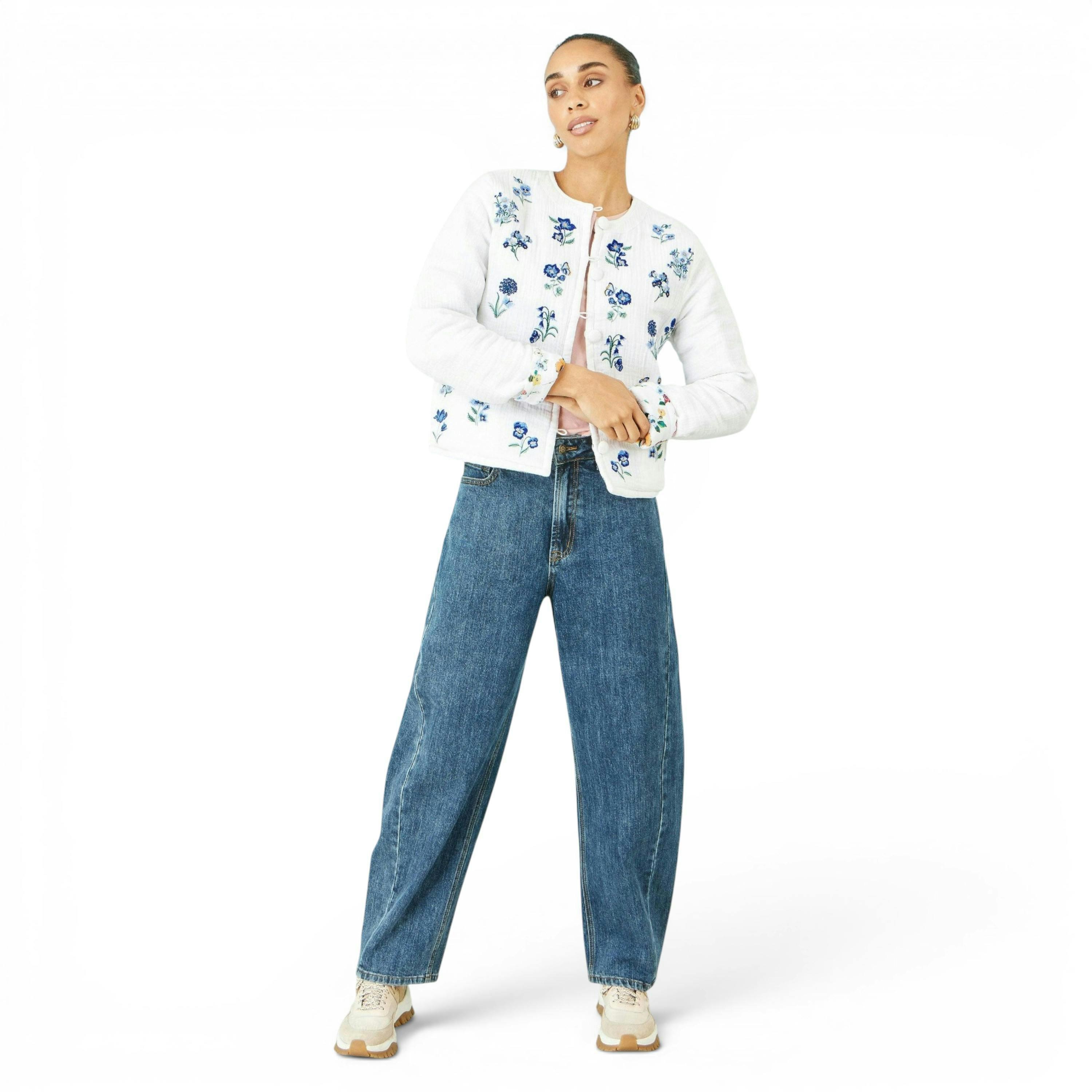 Yumi White Floral Embroidery Reversible Cotton Jacket , view 3 of 6
