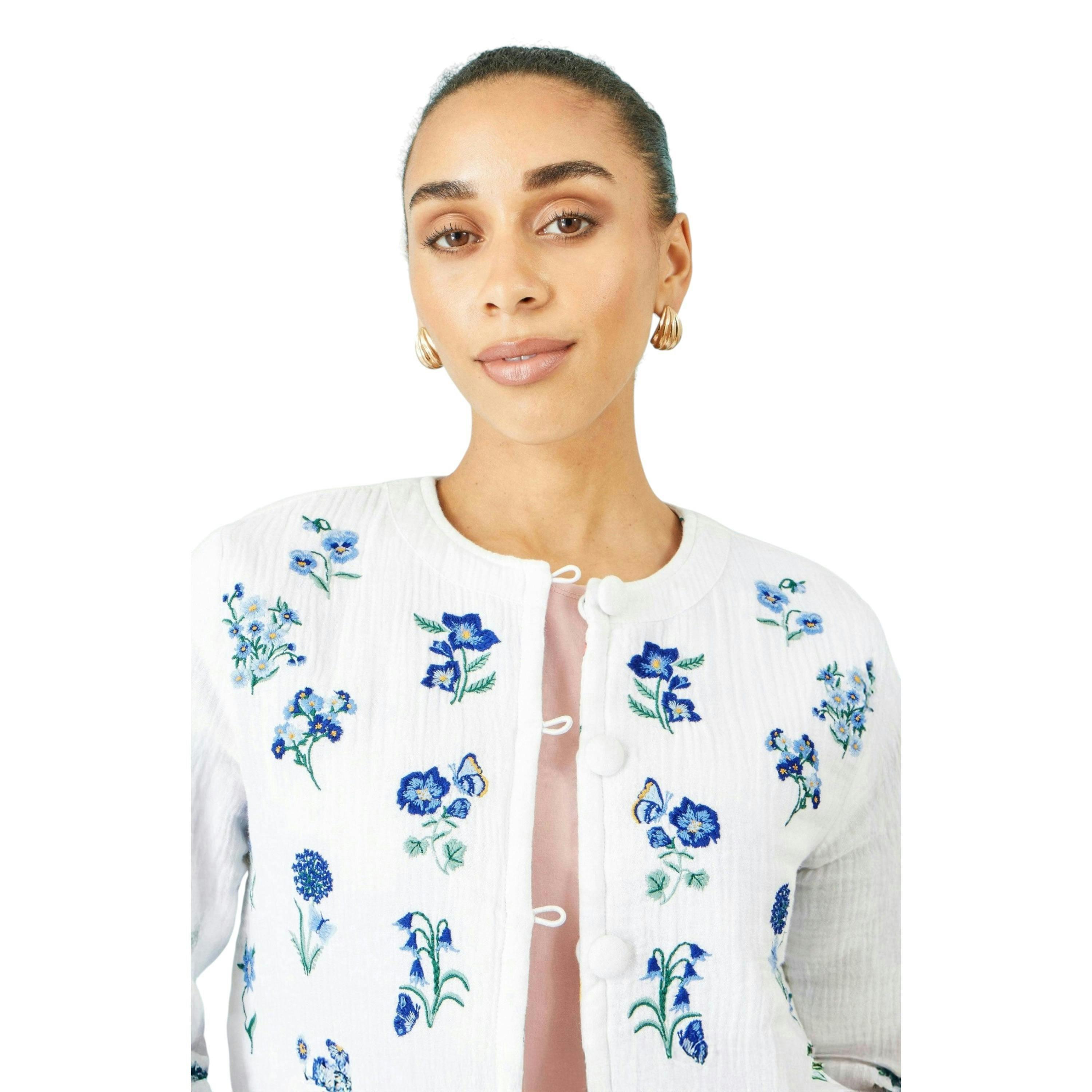 Yumi White Floral Embroidery Reversible Cotton Jacket , view 5 of 6