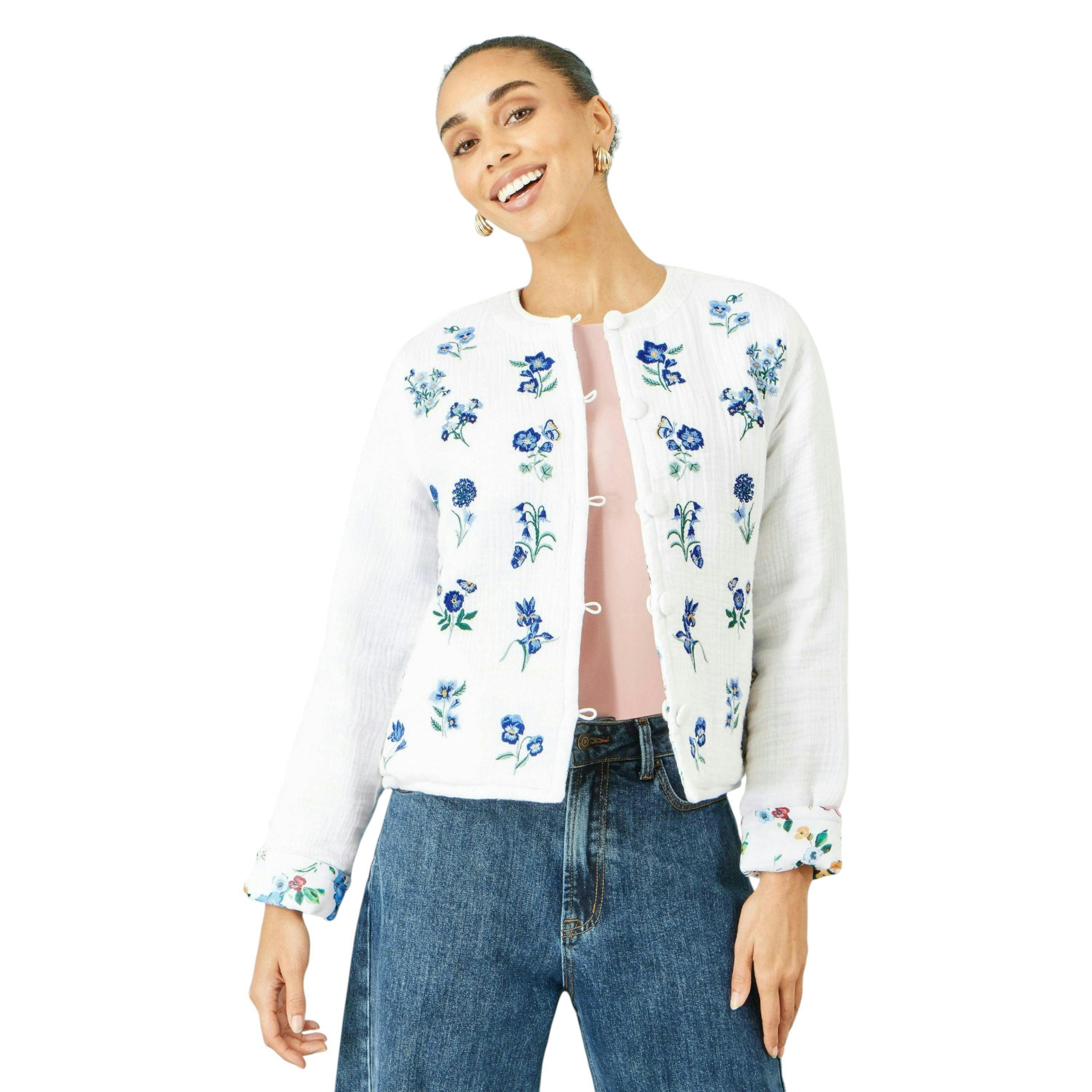 Yumi White Floral Embroidery Reversible Cotton Jacket , view 6 of 6