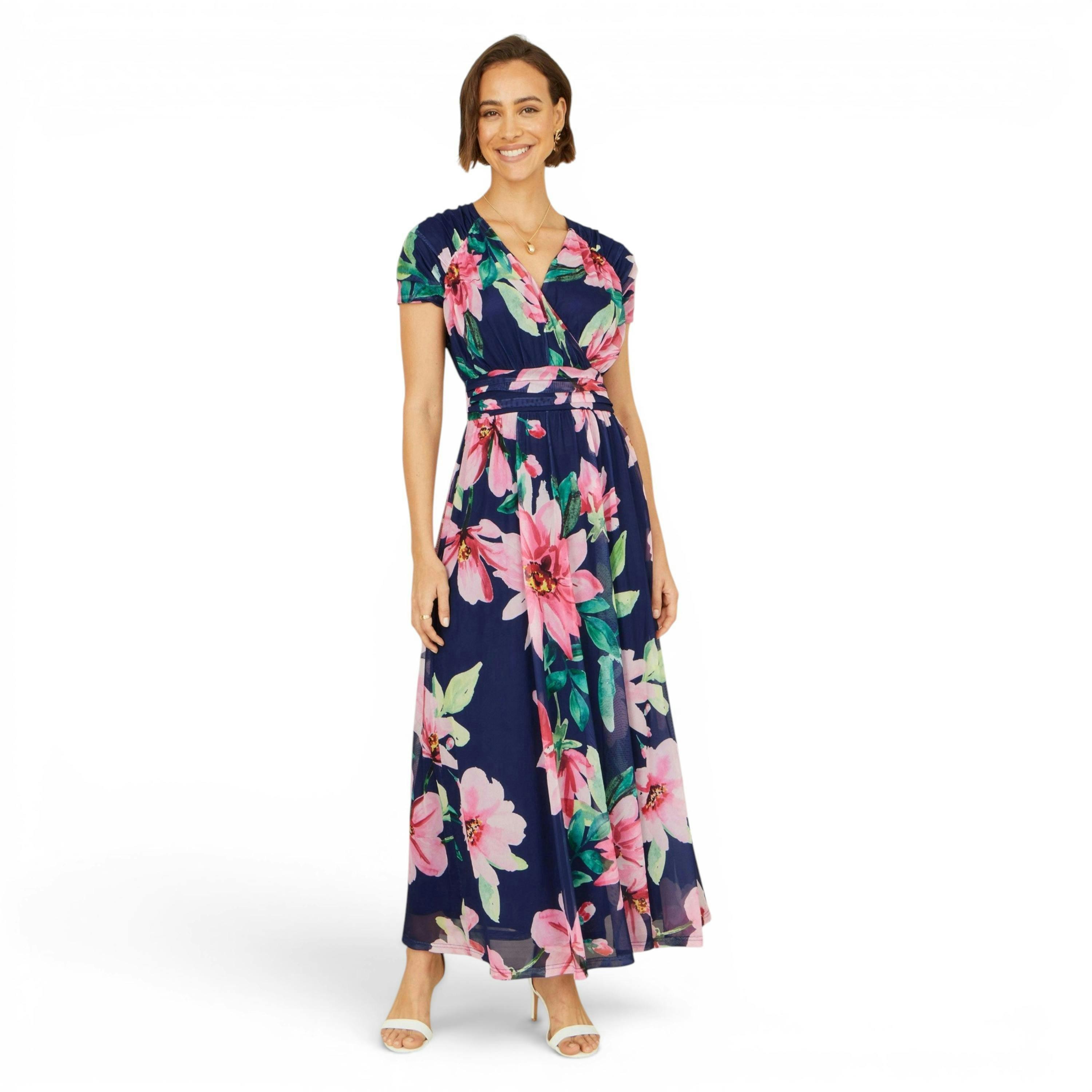 Yumi Navy Mesh Floral Maxi Dress , view 1 of 6