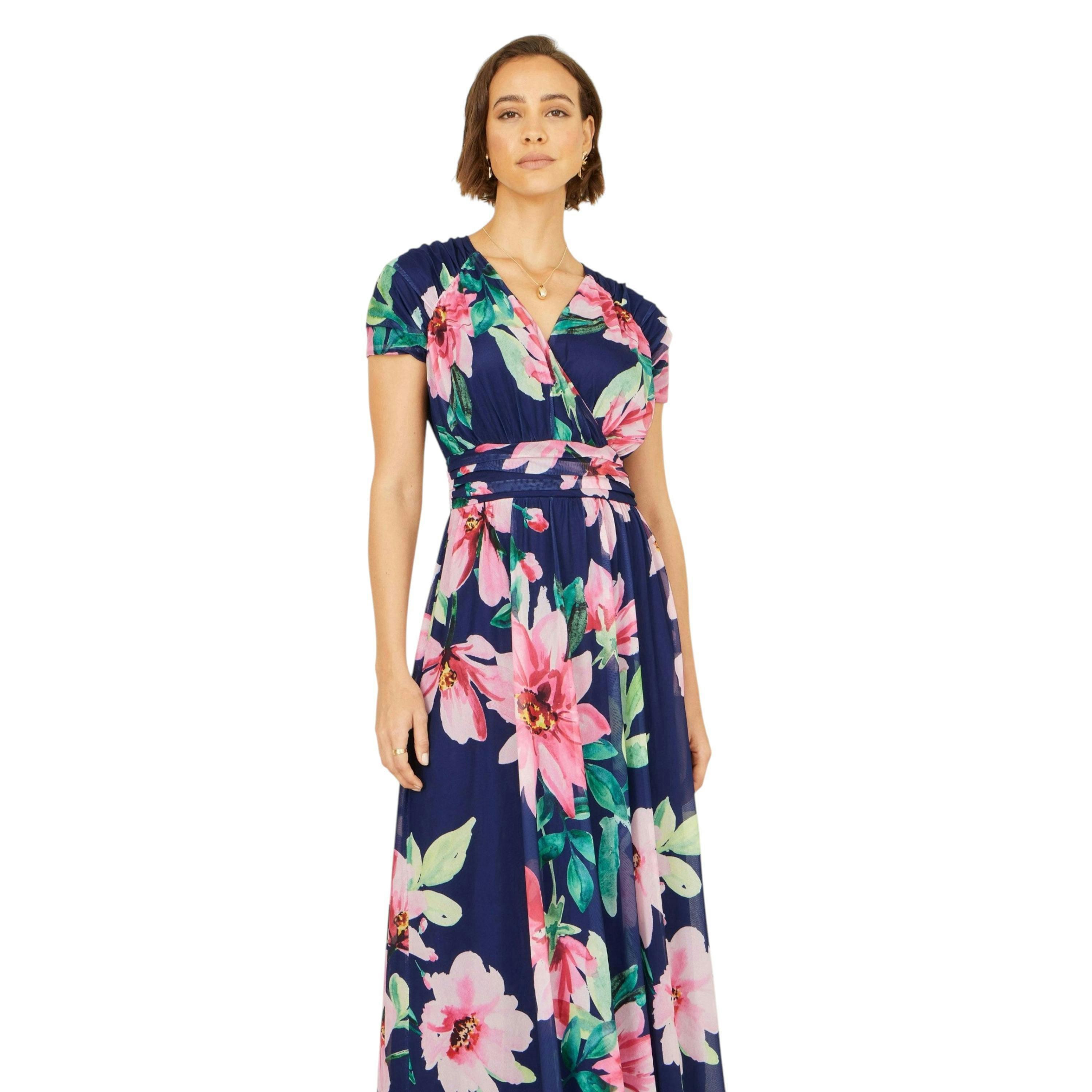 Yumi Navy Mesh Floral Maxi Dress , view 3 of 6