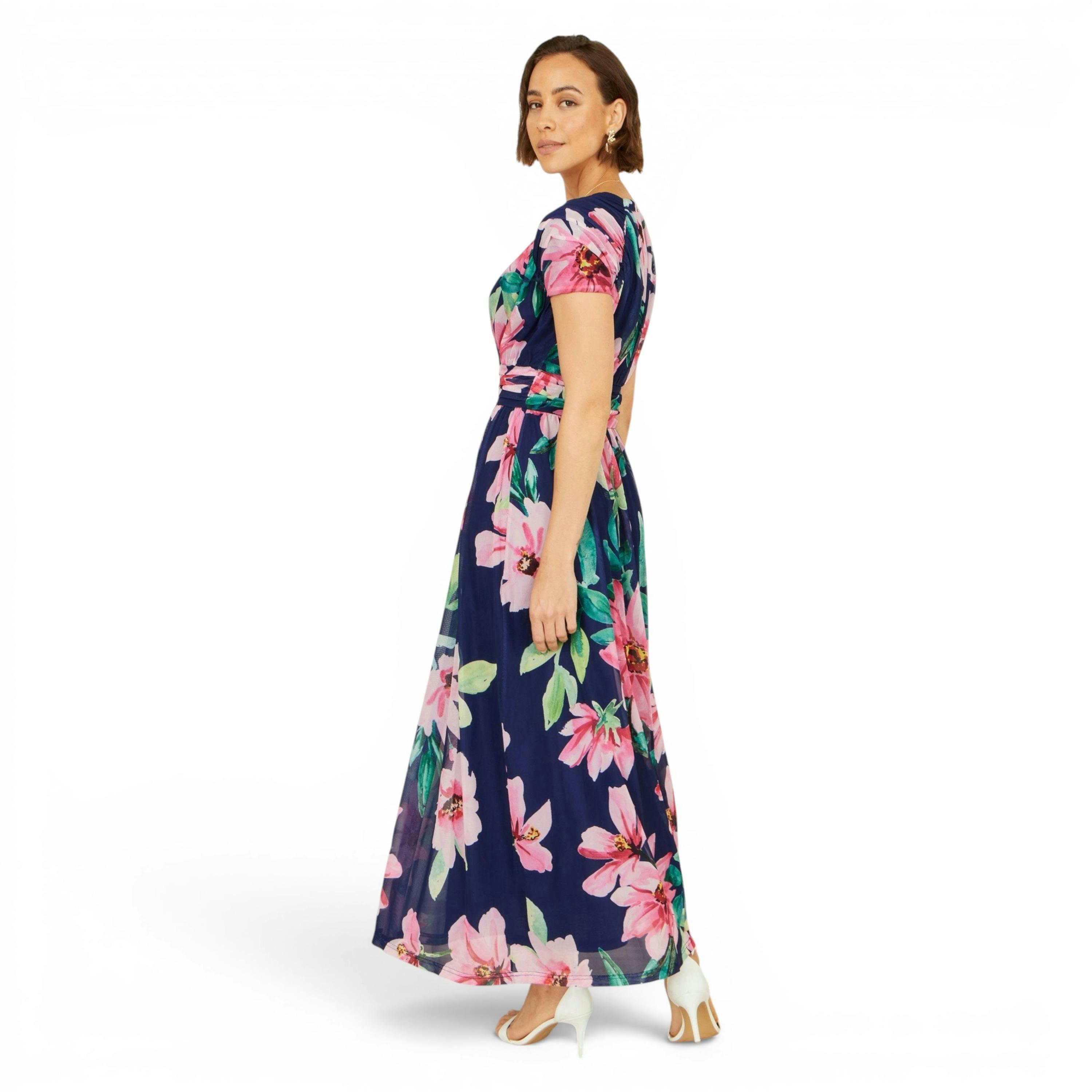 Yumi Navy Mesh Floral Maxi Dress , view 4 of 6
