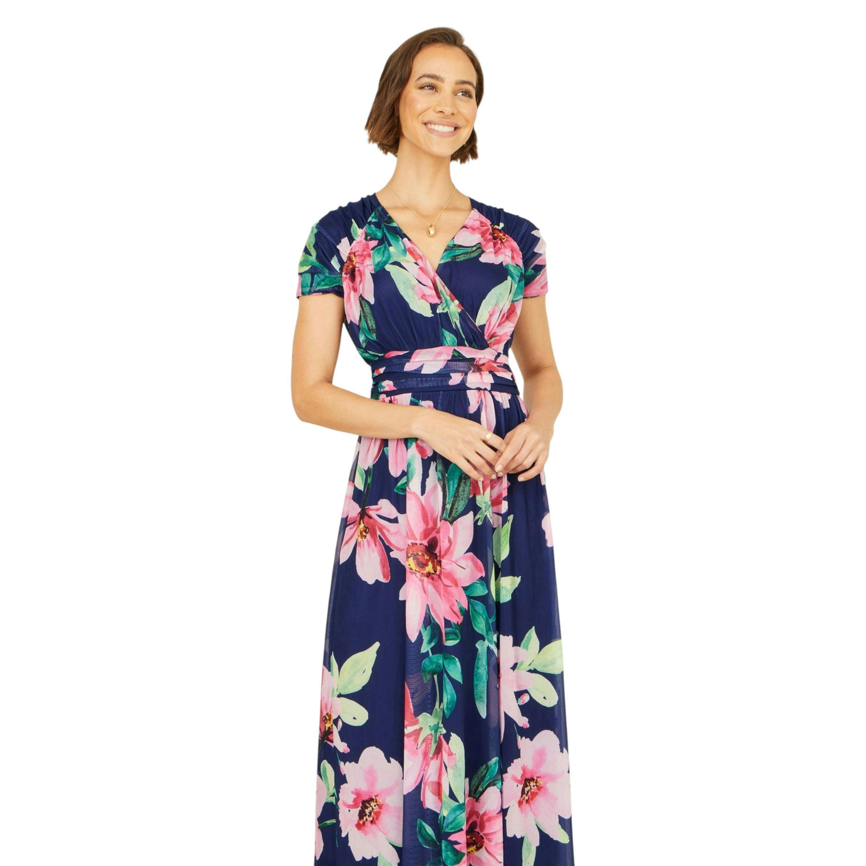 Yumi Navy Mesh Floral Maxi Dress , view 5 of 6