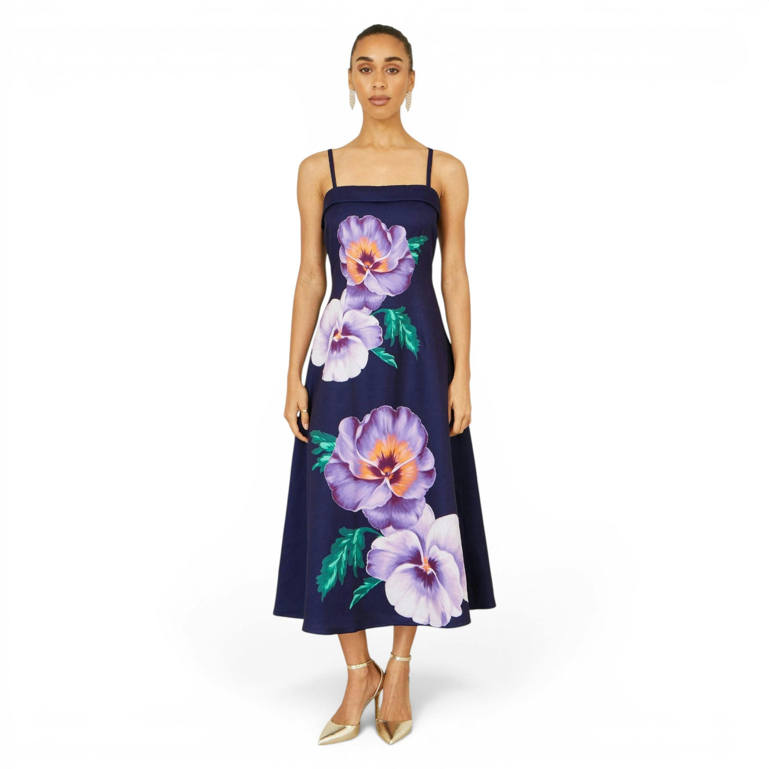 Yumi Navy Pansy Strappy Midi Dress , view 1 of 6
