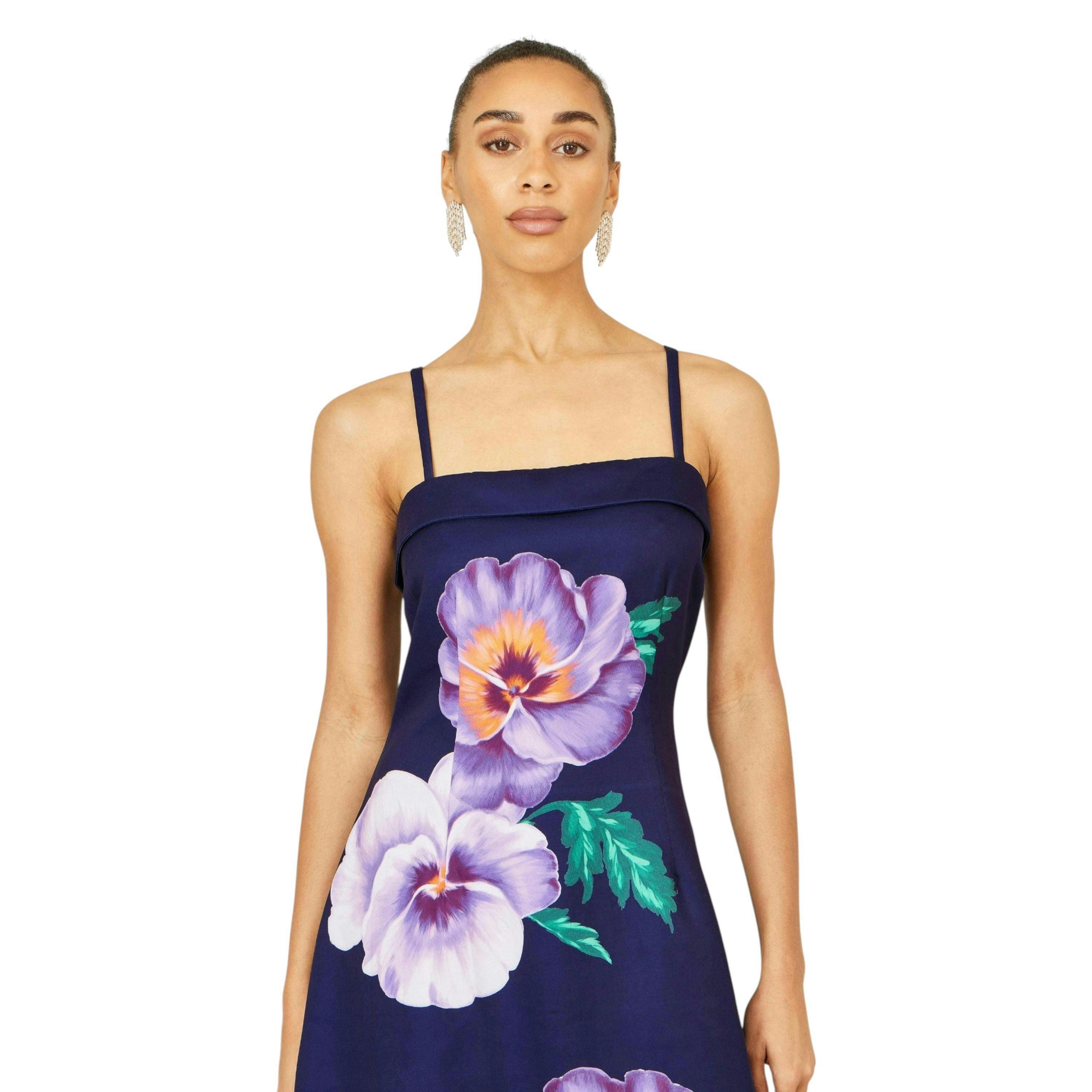Yumi Navy Pansy Strappy Midi Dress , view 2 of 6