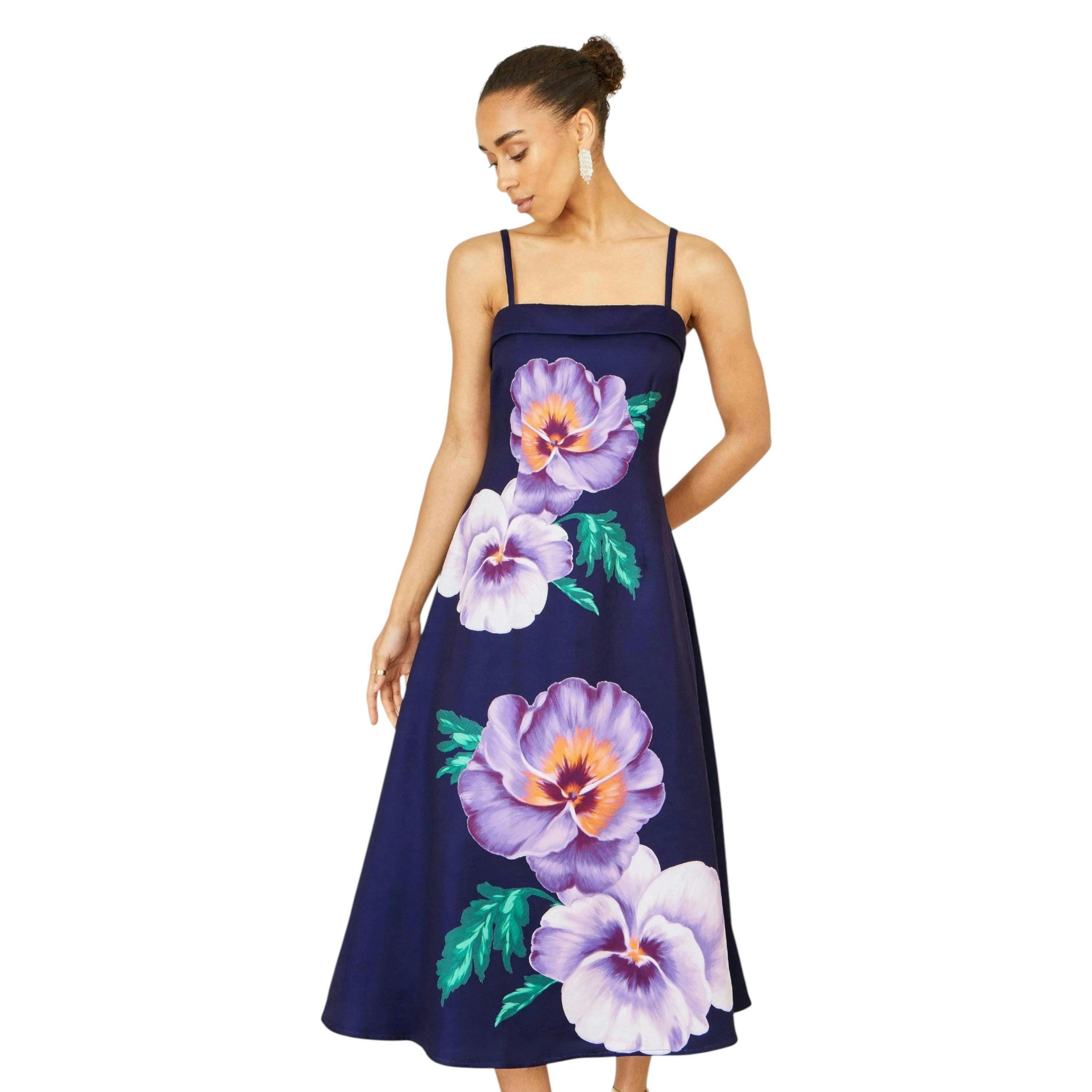 Yumi Navy Pansy Strappy Midi Dress , view 4 of 6