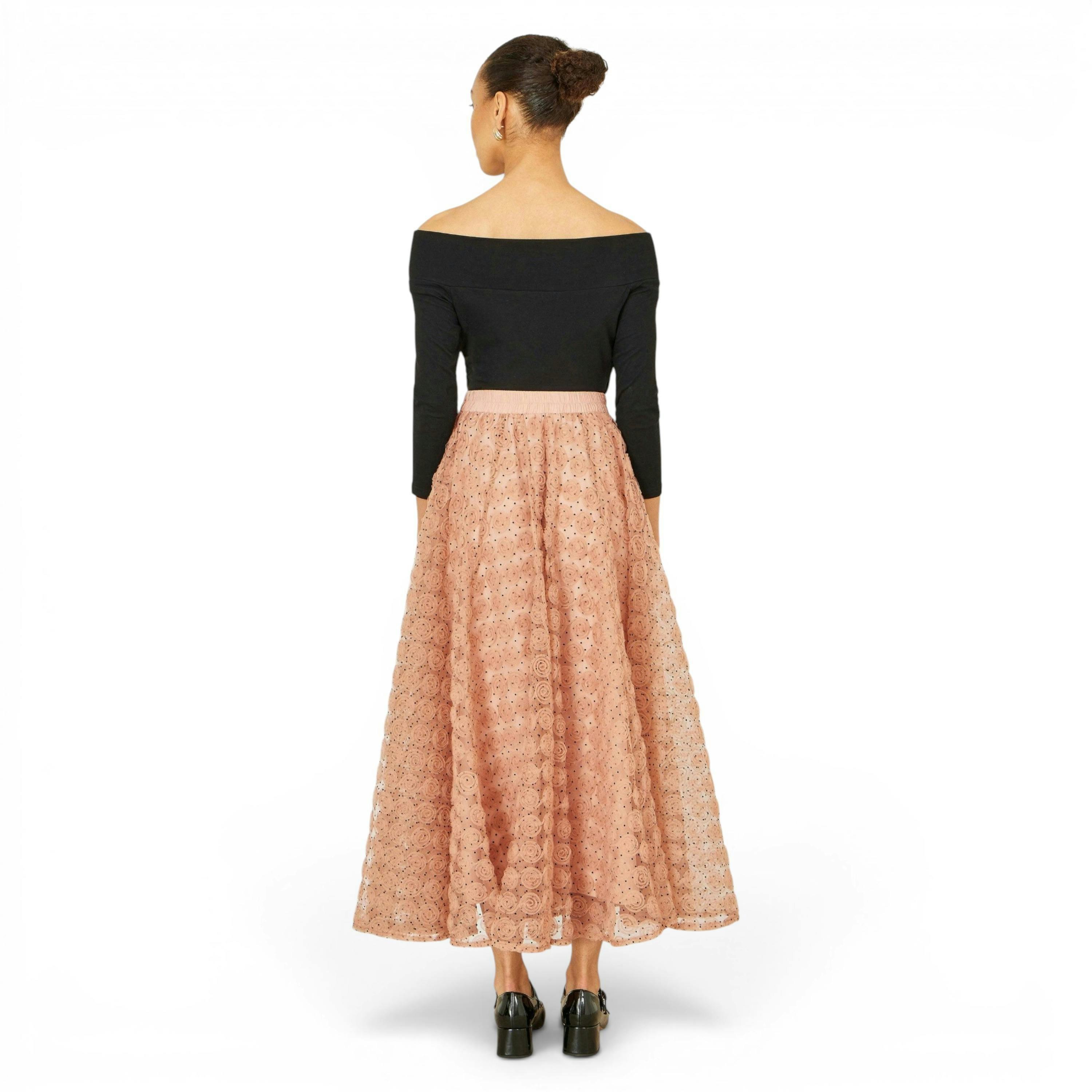 Yumi Blush Pink Spot And Rose Tulle Skirt , view 4 of 5