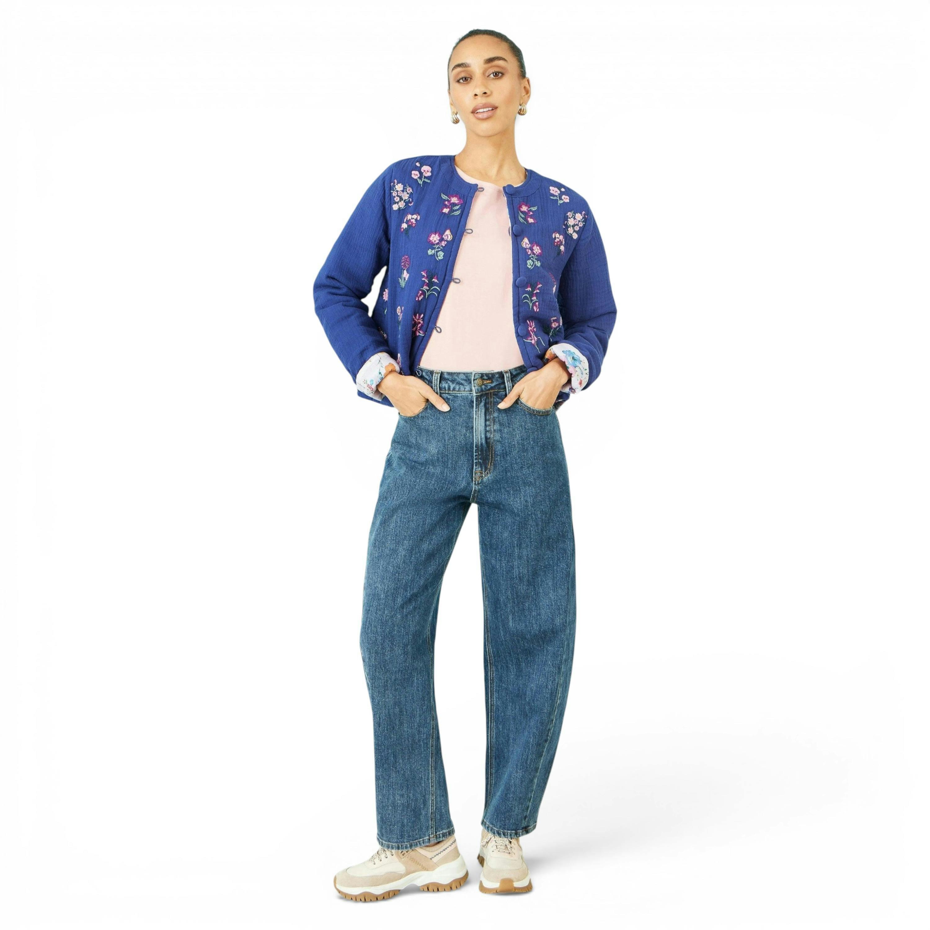 Yumi Blue Floral Embroidery Cotton Jacket , view 3 of 6