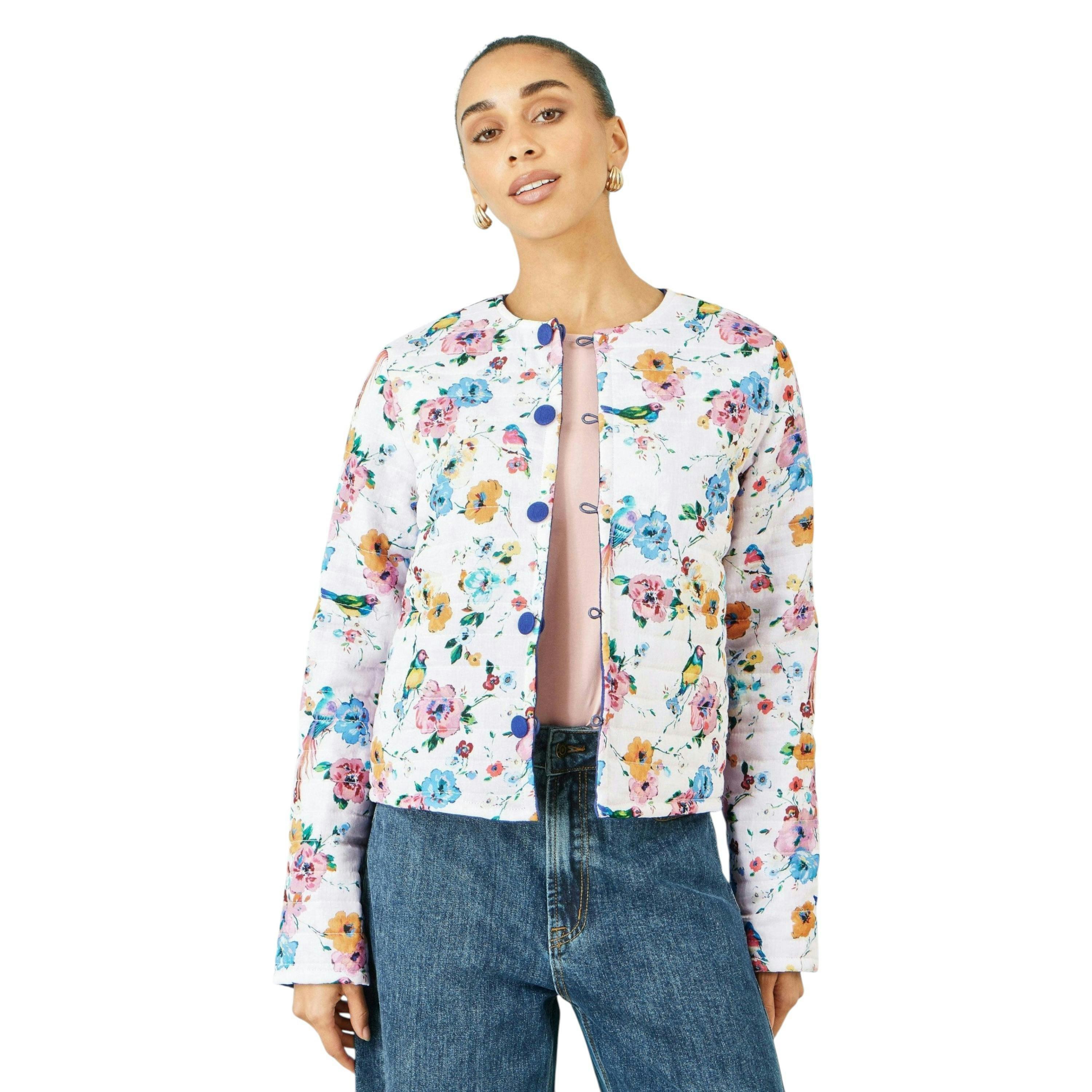 Yumi Blue Floral Embroidery Cotton Jacket , view 4 of 6