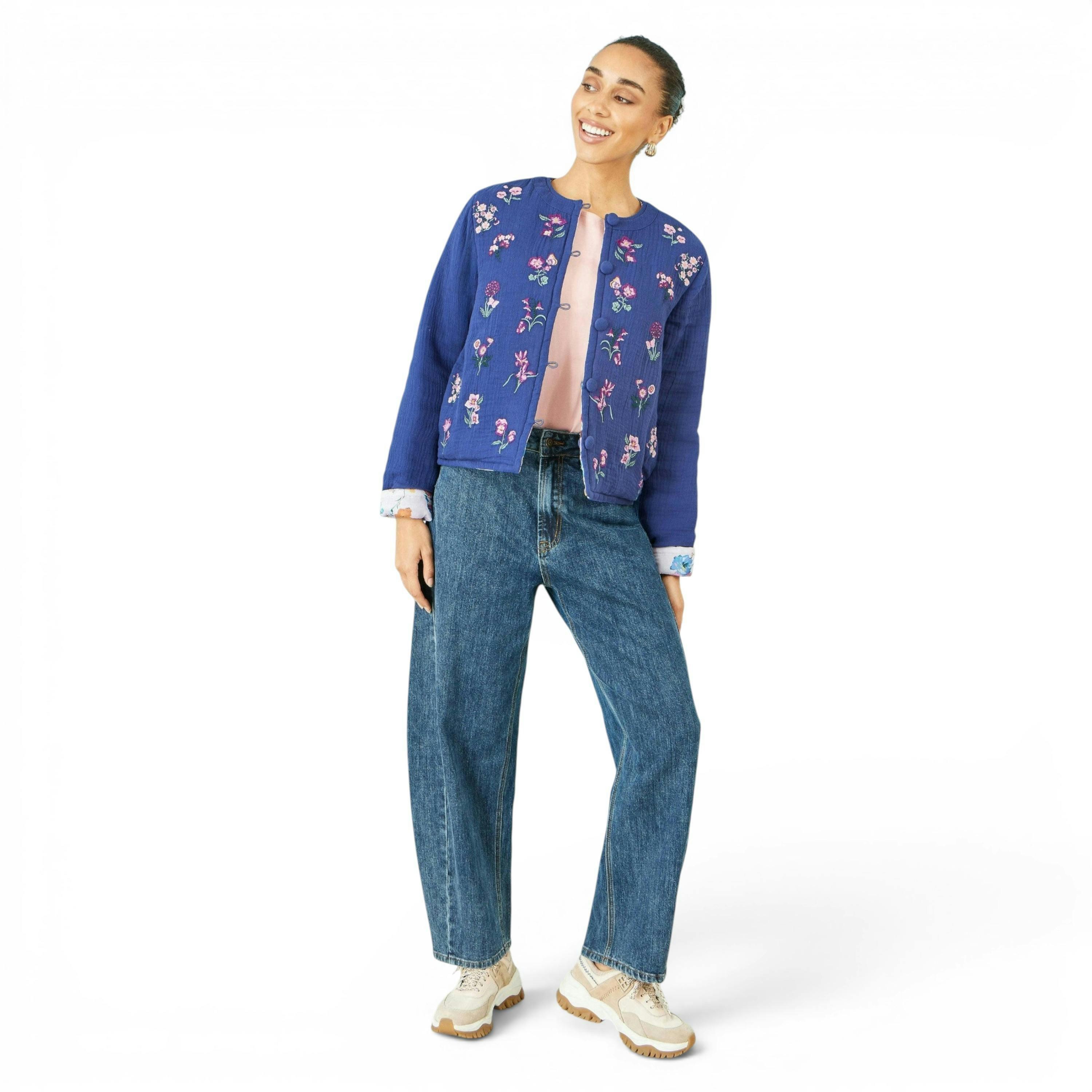 Yumi Blue Floral Embroidery Cotton Jacket , view 5 of 6