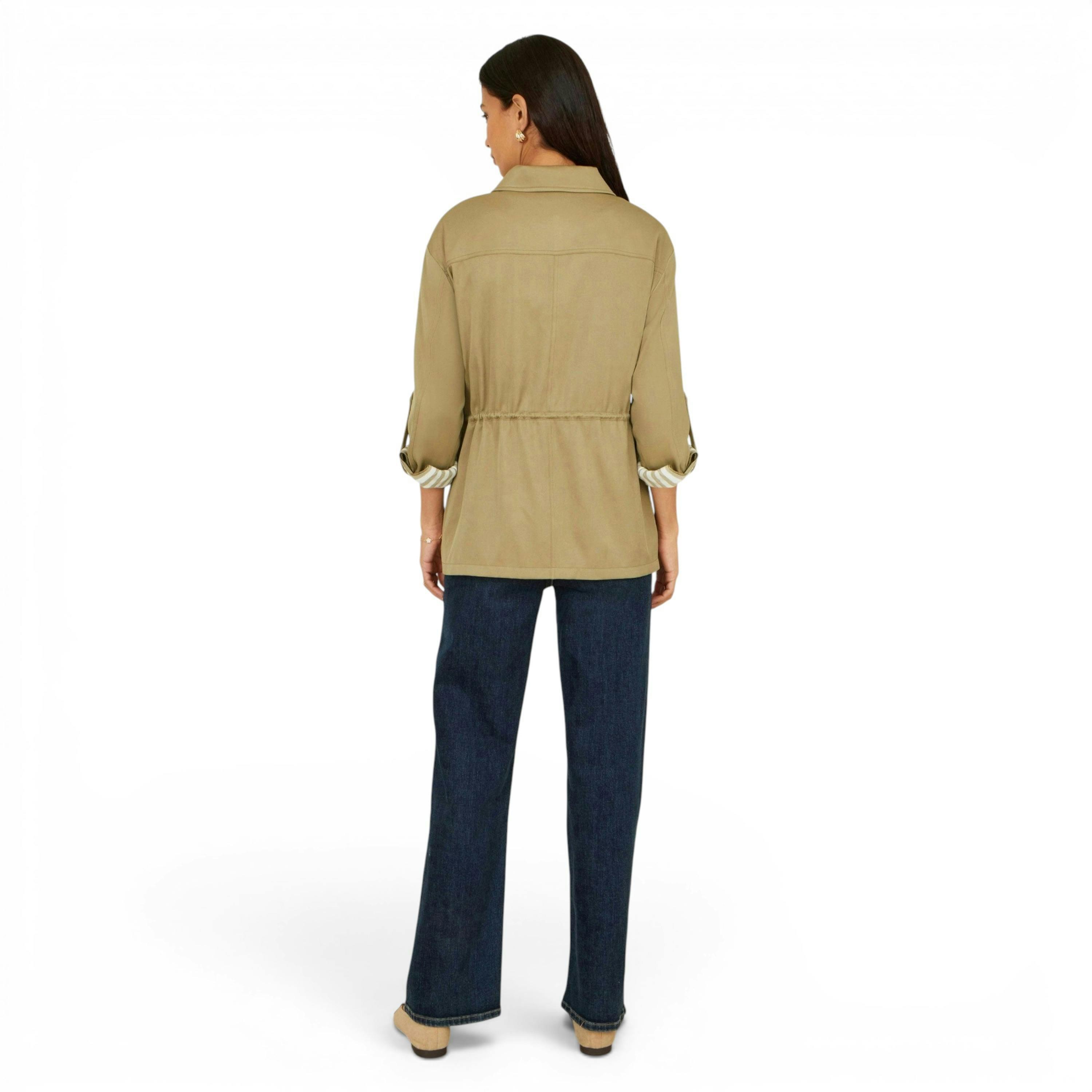 Yumi Green Utility Jacket With Drawstring Waist and Stripe Lining , view 6 of 6