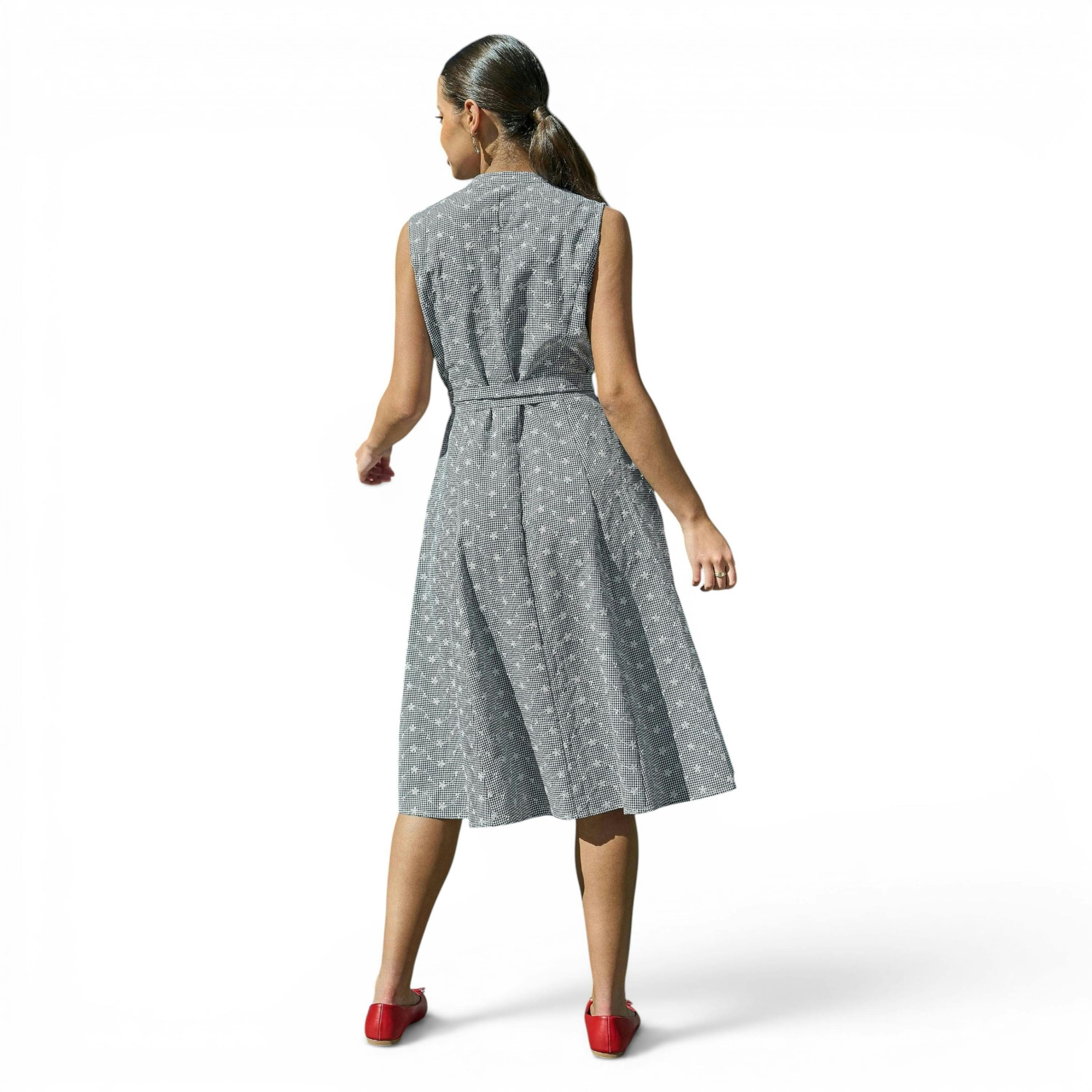 Yumi Black Broderie Anglaise Embroidered Sleeveless Shirt Dress , view 6 of 6