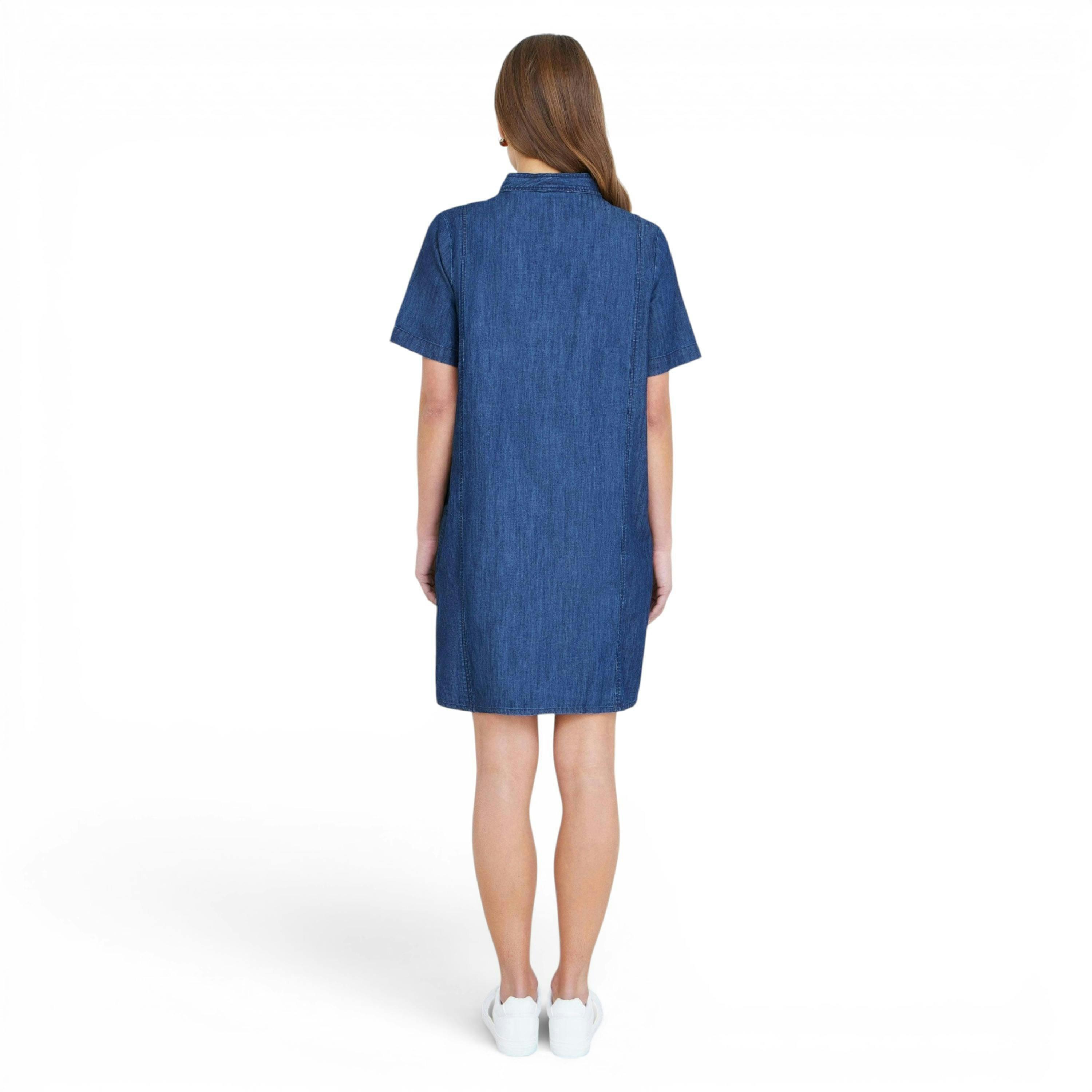 Yumi Blue Chambray Tunic With Pussy Bow Tie , view 4 of 6