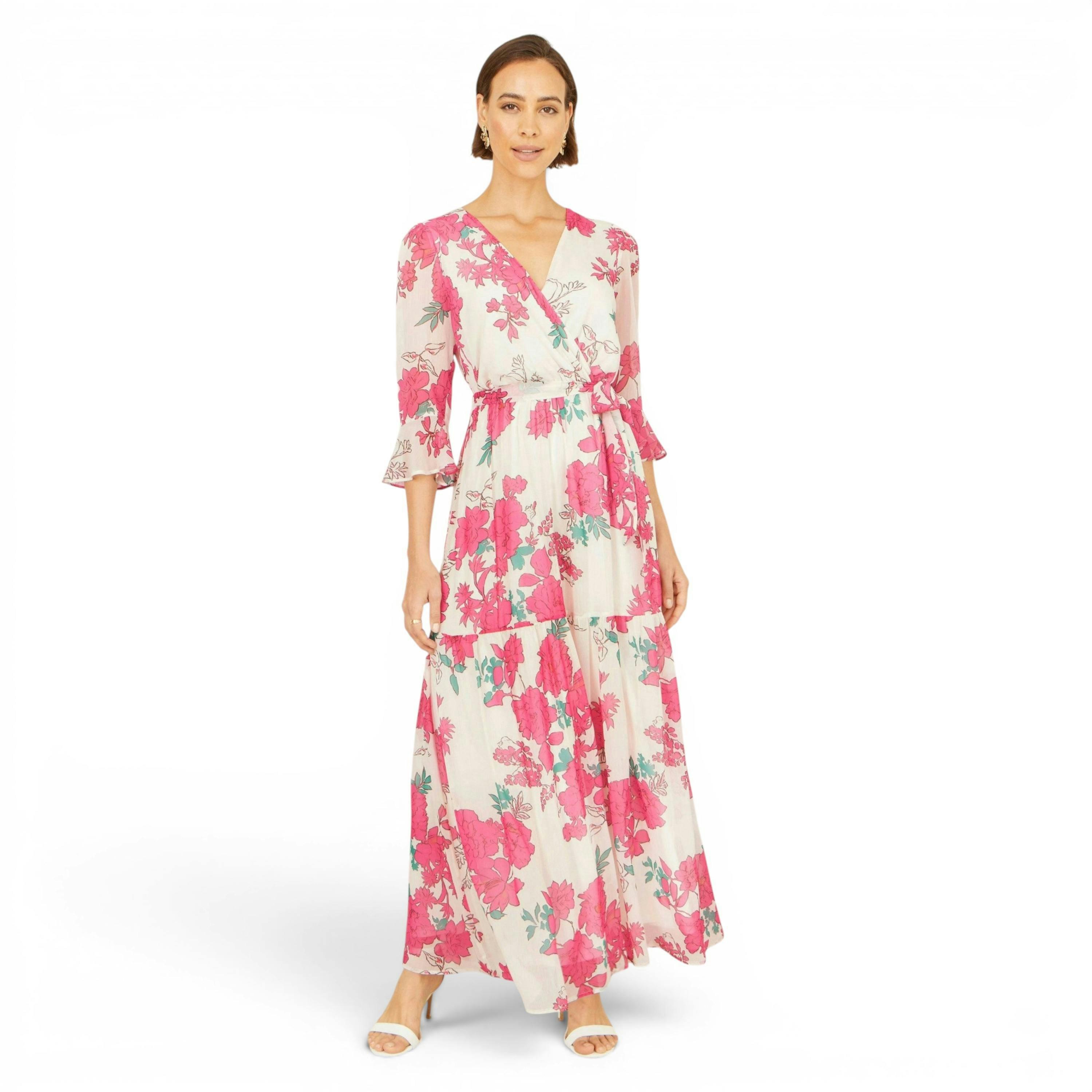 Yumi Pink Blossom Print Maxi Wrap Dress , view 1 of 6