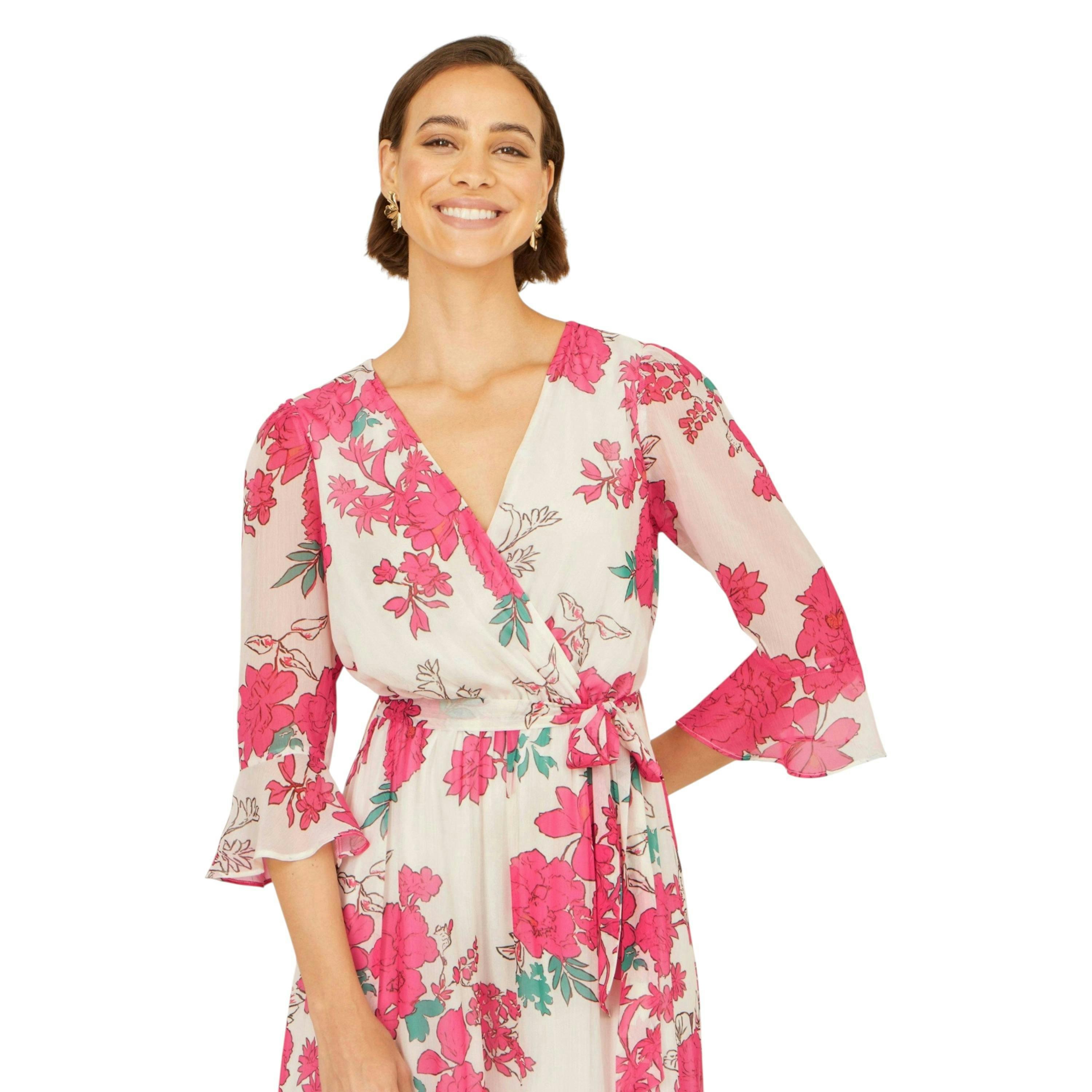 Yumi Pink Blossom Print Maxi Wrap Dress , view 2 of 6