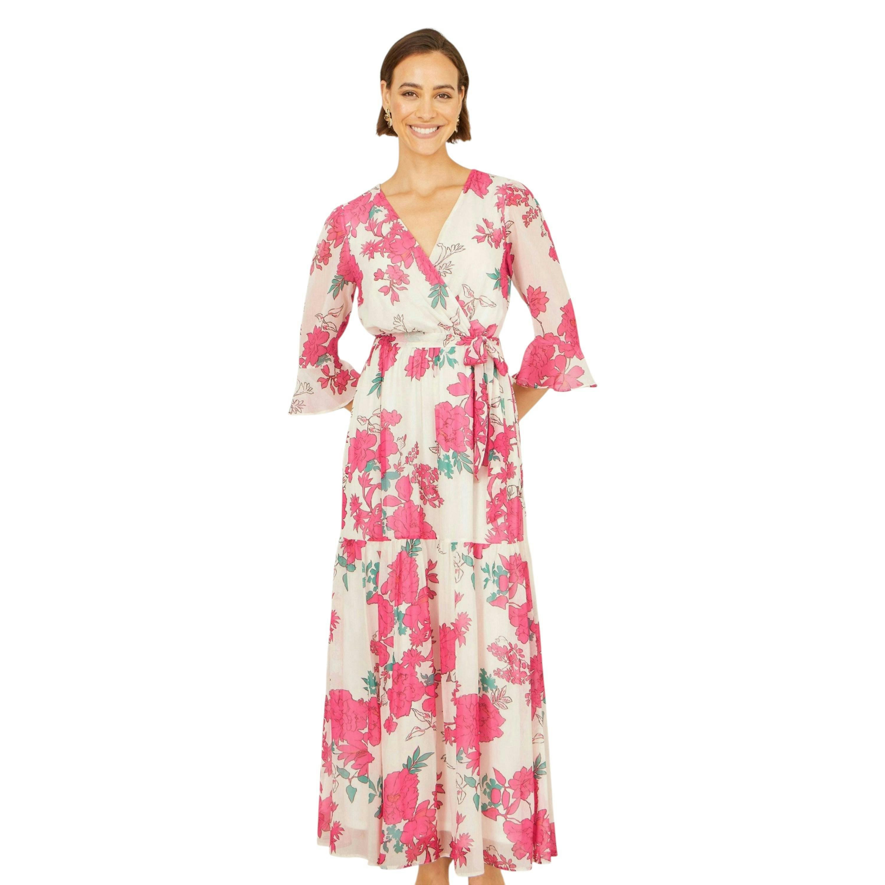 Yumi Pink Blossom Print Maxi Wrap Dress , view 3 of 6