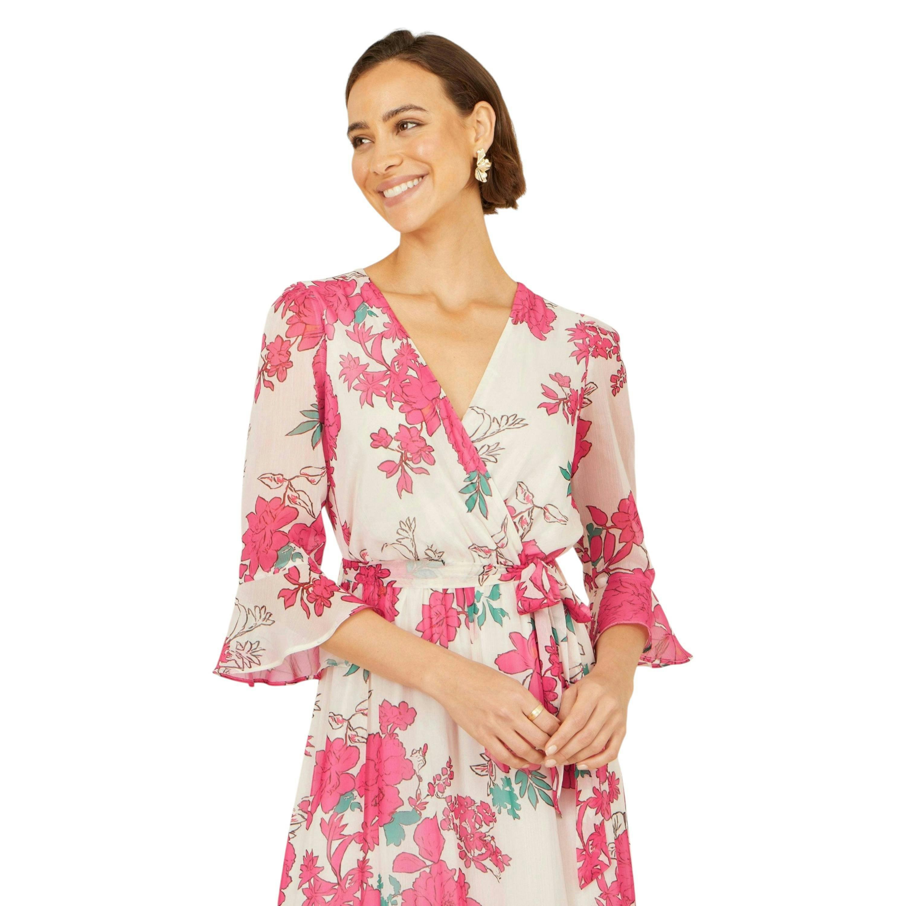 Yumi Pink Blossom Print Maxi Wrap Dress , view 4 of 6