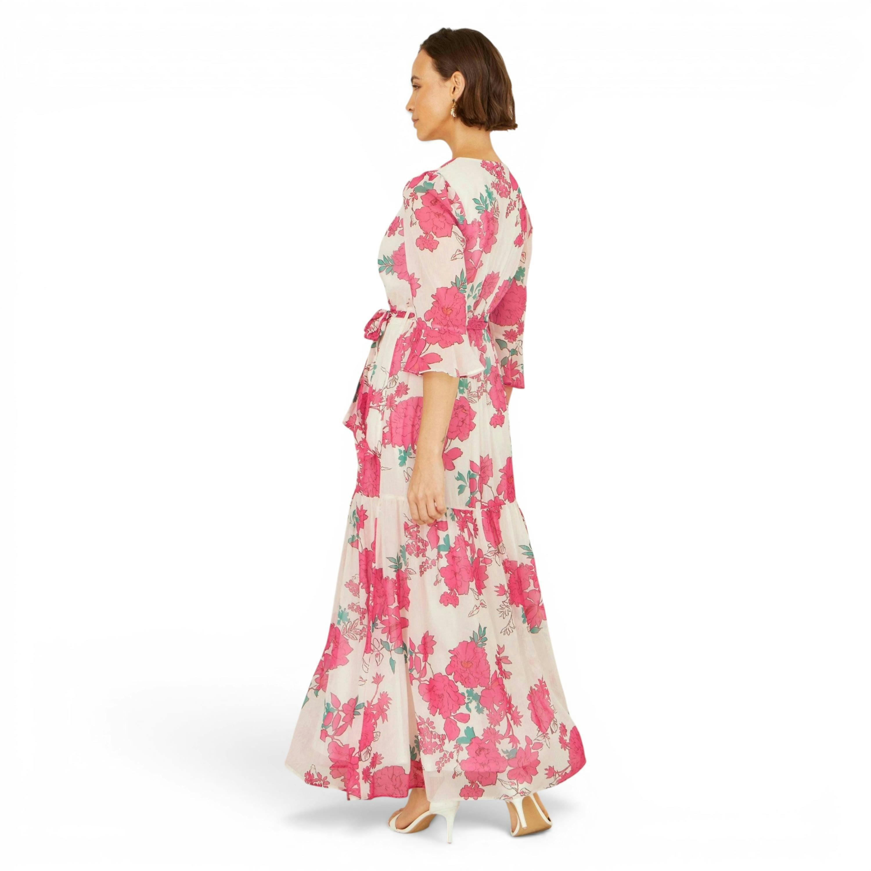 Yumi Pink Blossom Print Maxi Wrap Dress , view 5 of 6