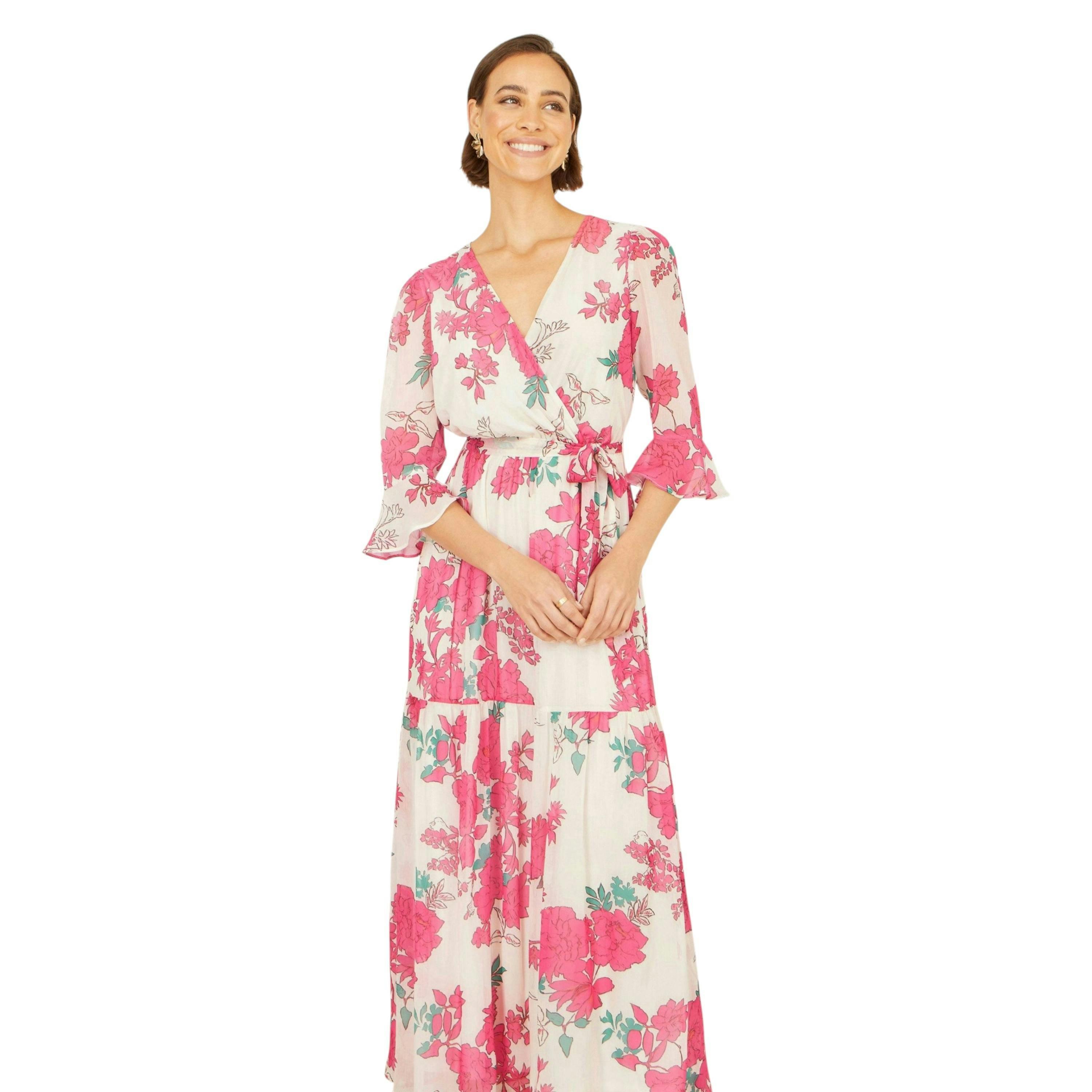 Yumi Pink Blossom Print Maxi Wrap Dress , view 6 of 6