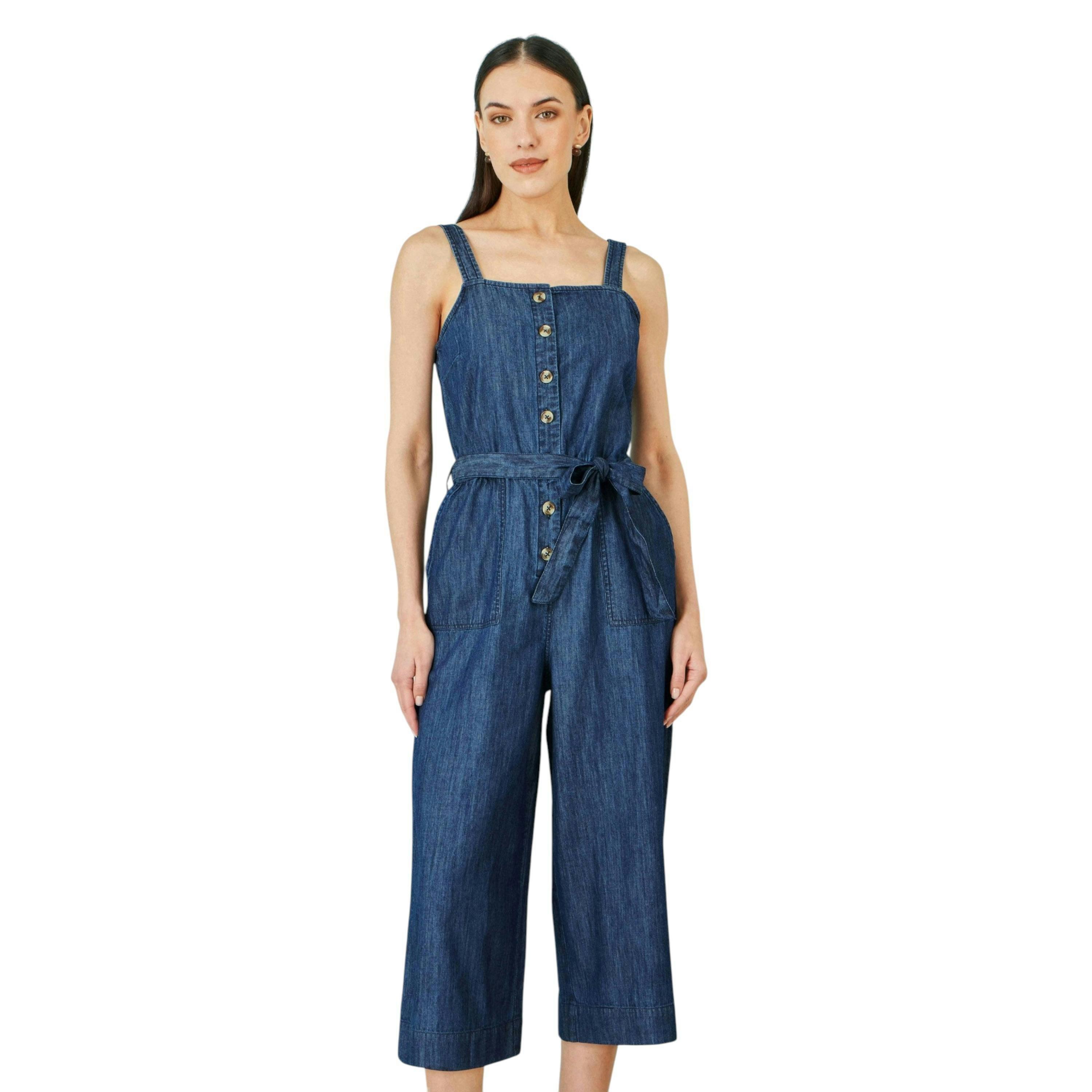 Yumi Blue Chambray Button Through Jumpsuit , view 1 of 6