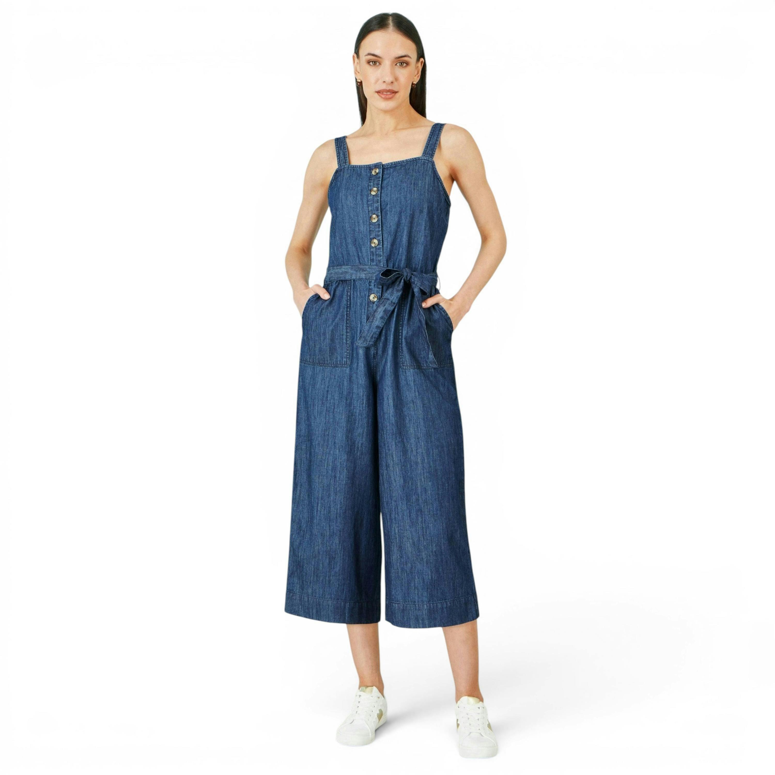 Yumi Blue Chambray Button Through Jumpsuit , view 2 of 6