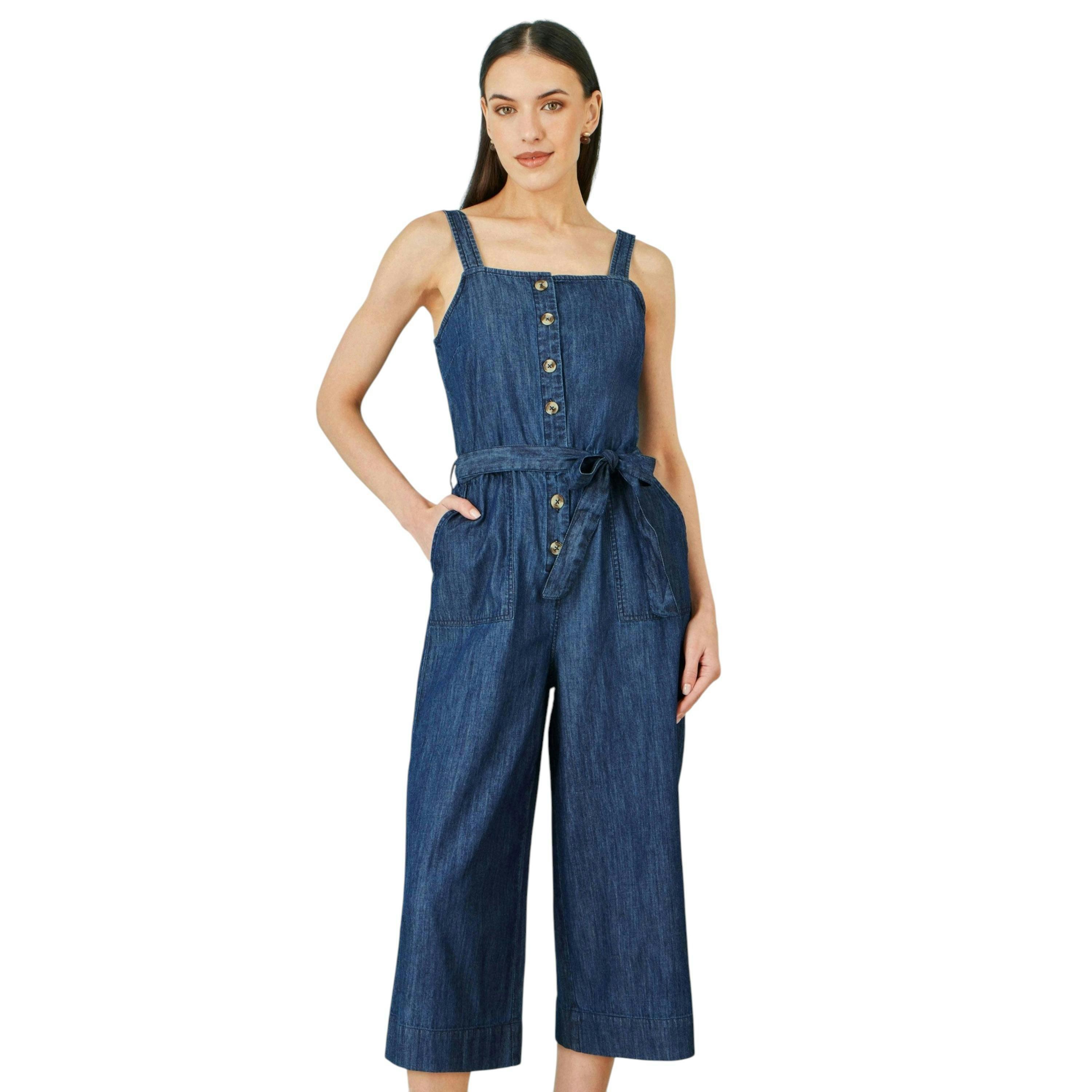 Yumi Blue Chambray Button Through Jumpsuit , view 3 of 6