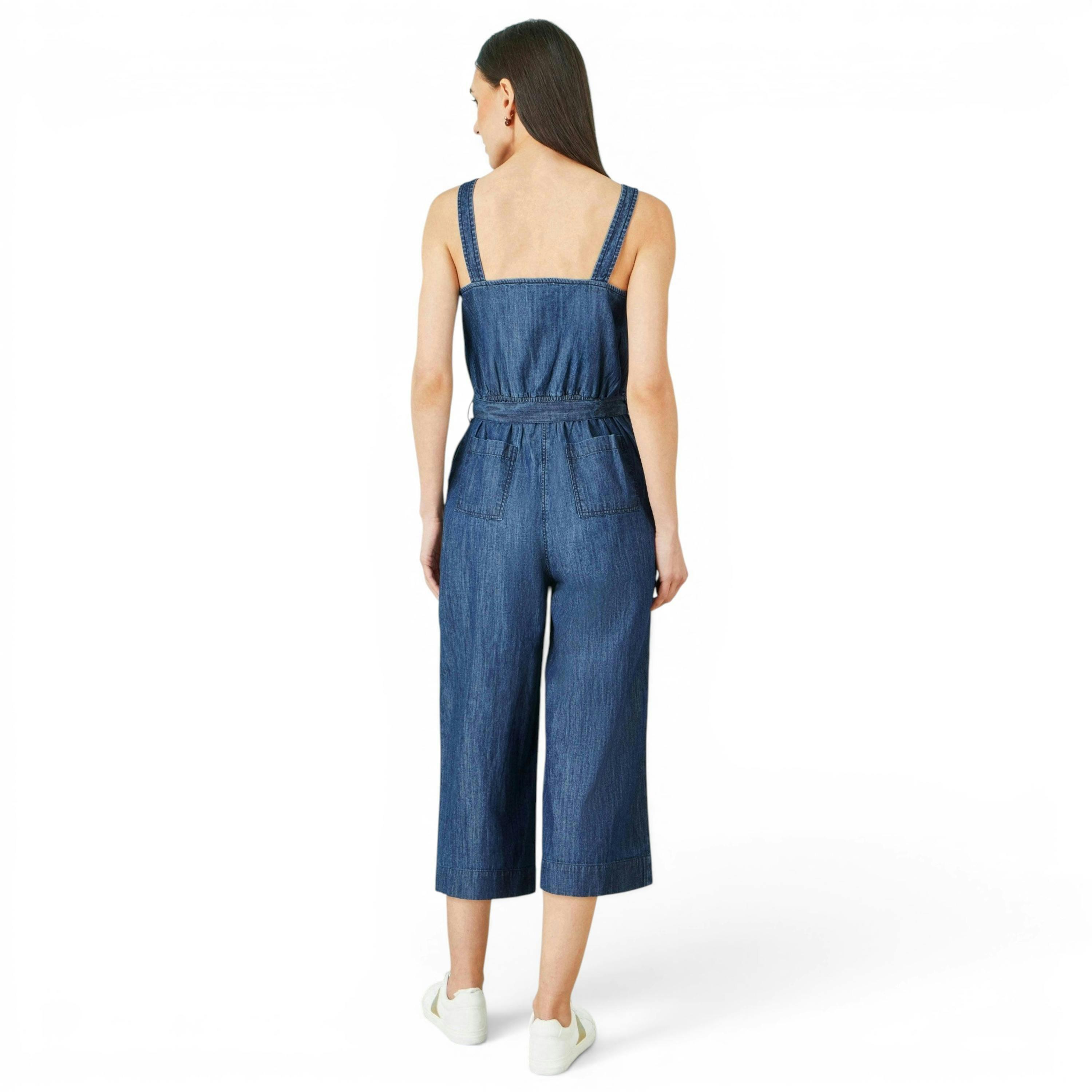 Yumi Blue Chambray Button Through Jumpsuit , view 4 of 6
