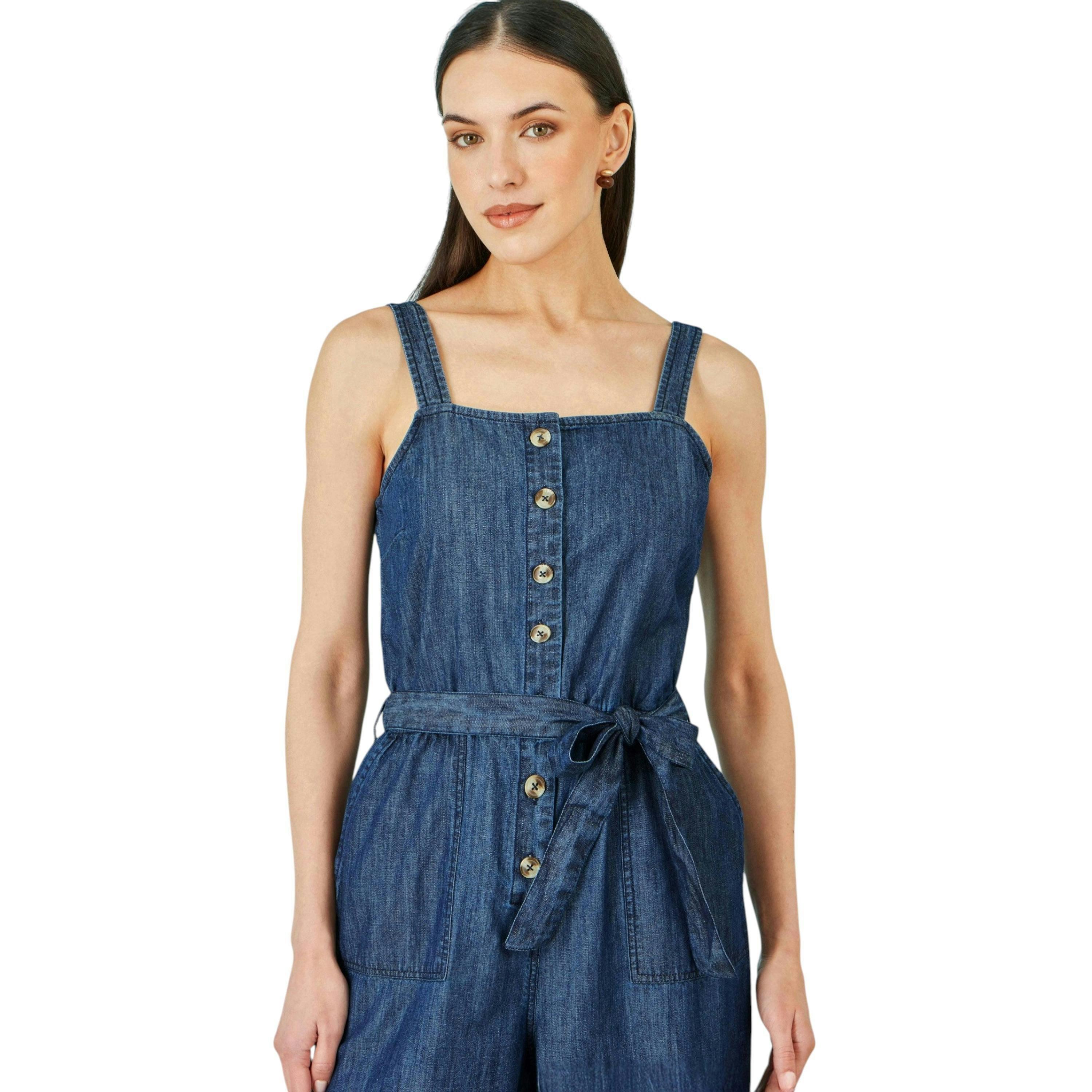Yumi Blue Chambray Button Through Jumpsuit , view 5 of 6